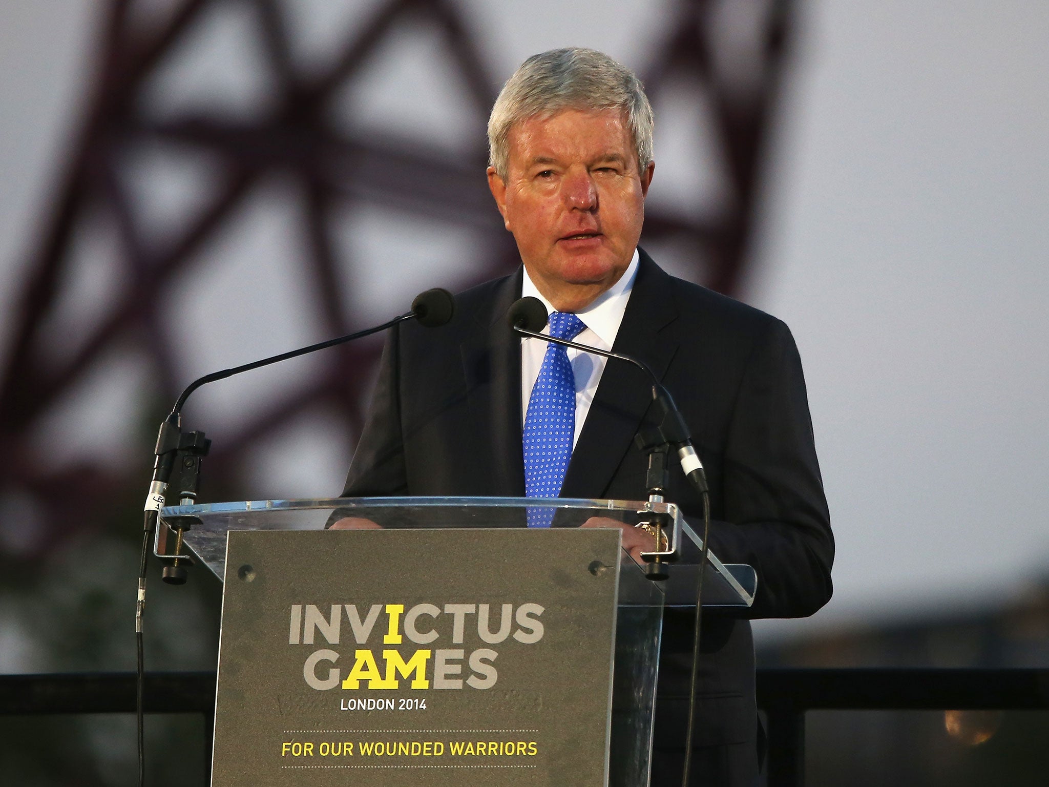 Chairman of the Invictus Games Organising Committee, Sir Keith Mills talks during the opening ceremony for the Invictus Games.