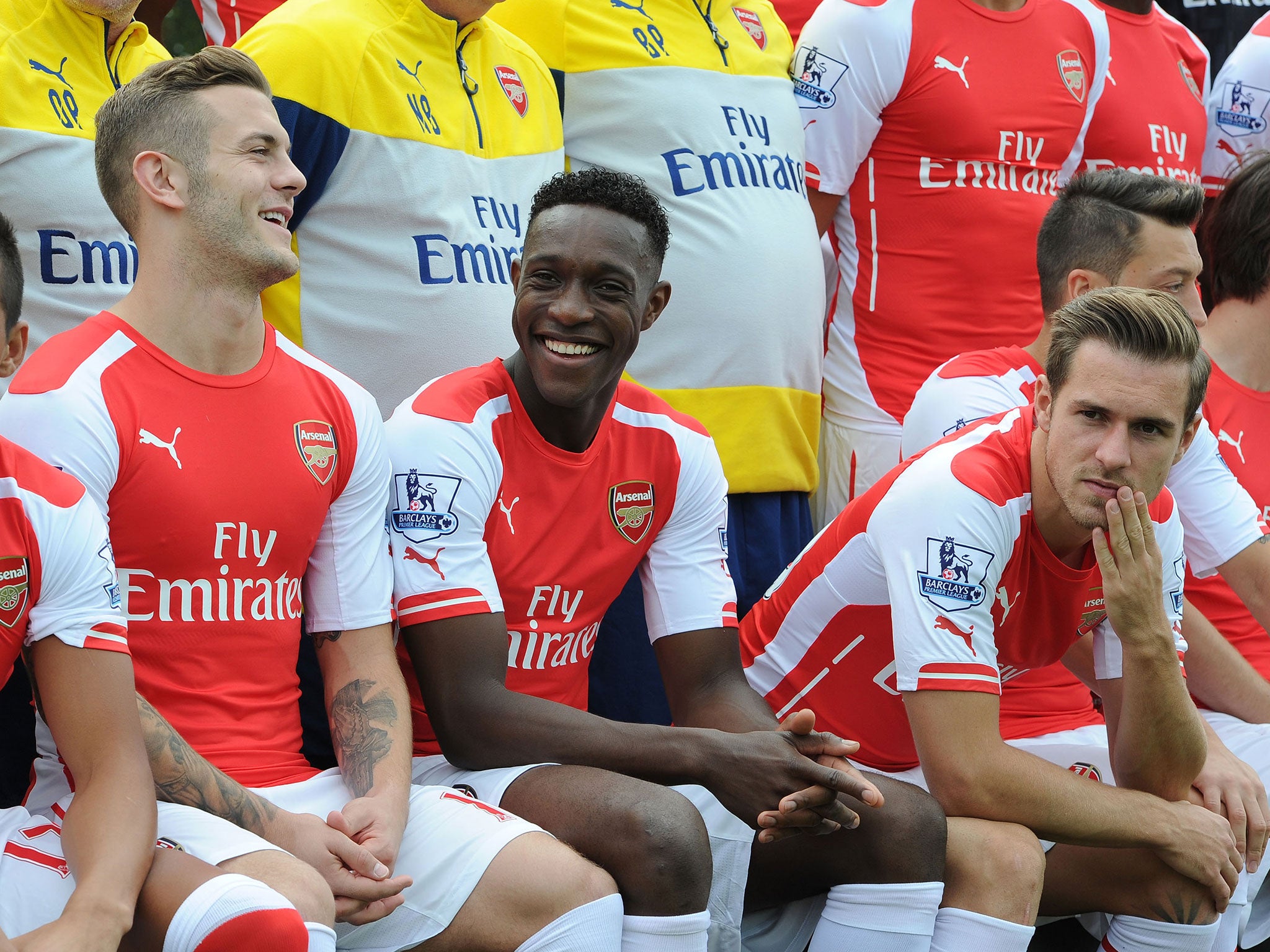 Jack Wilshere laughs with new Arsenal signing Danny Welbeck