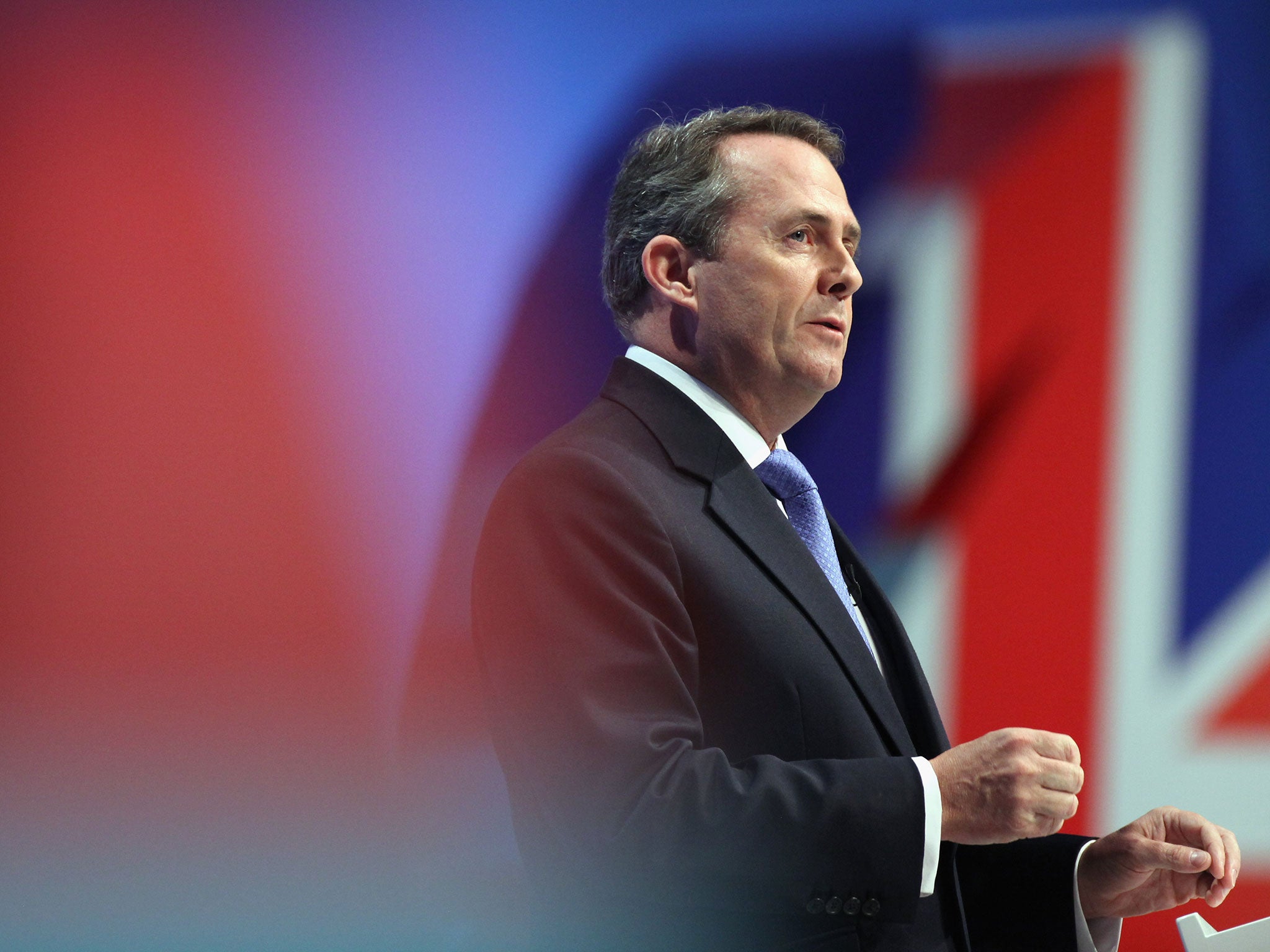 Former Secretary of State for Defence Liam Fox, addresses delegates at the Conservative Party Conference on October 5, 2011 in Manchester, England.