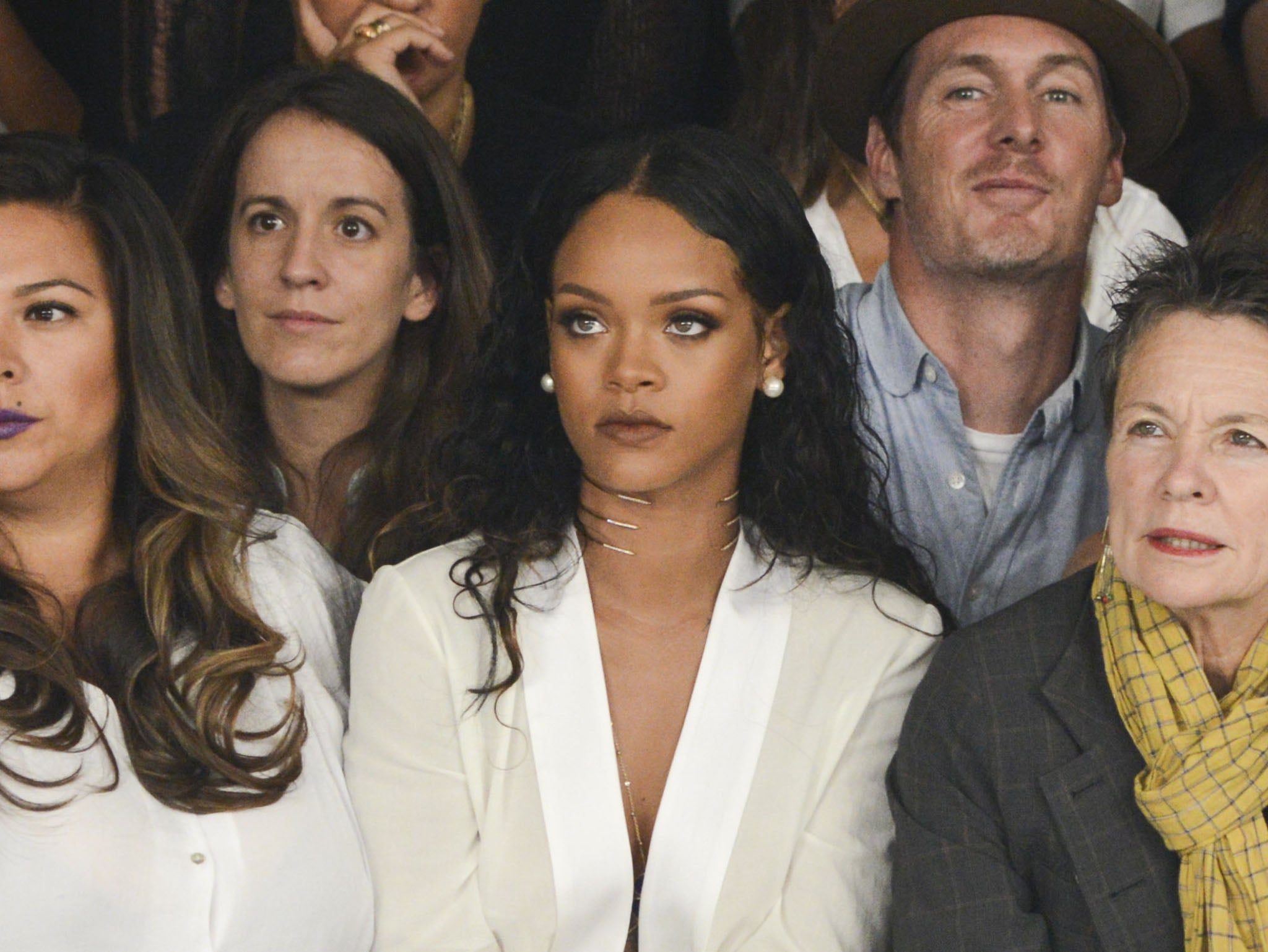 Rihanna attends the Edun fashion show as part of New York Fashion Week in September 2014
