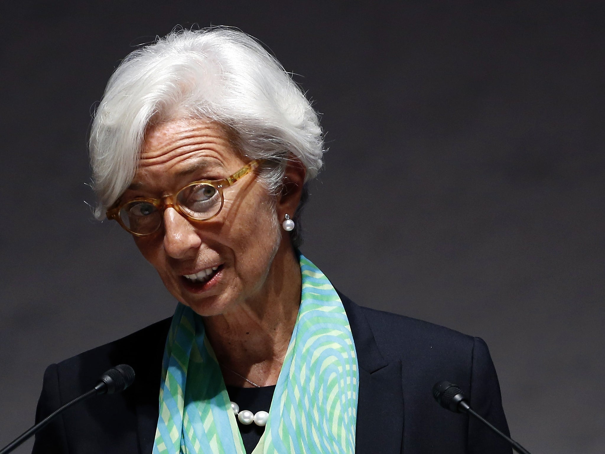 International Monetary Fund managing director Christine Lagarde speaking at the World Assembly for Women yesterday