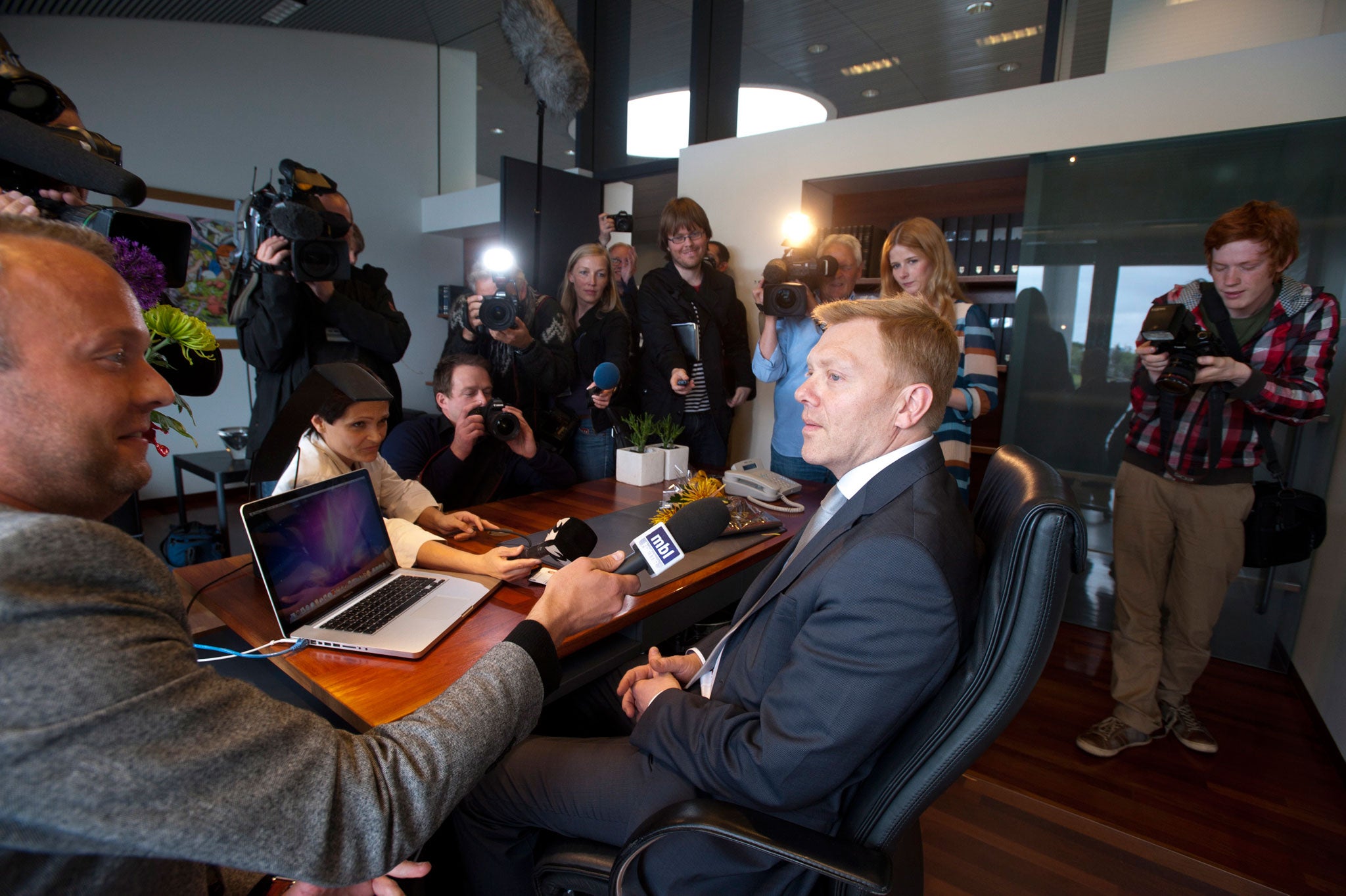 Word wise: Gnarr talks to the media after being sworn in as the new mayor of Reykjavik on 15 June 2010. In his closing speech Gnarr said: 'All you need is love, love is all you need'