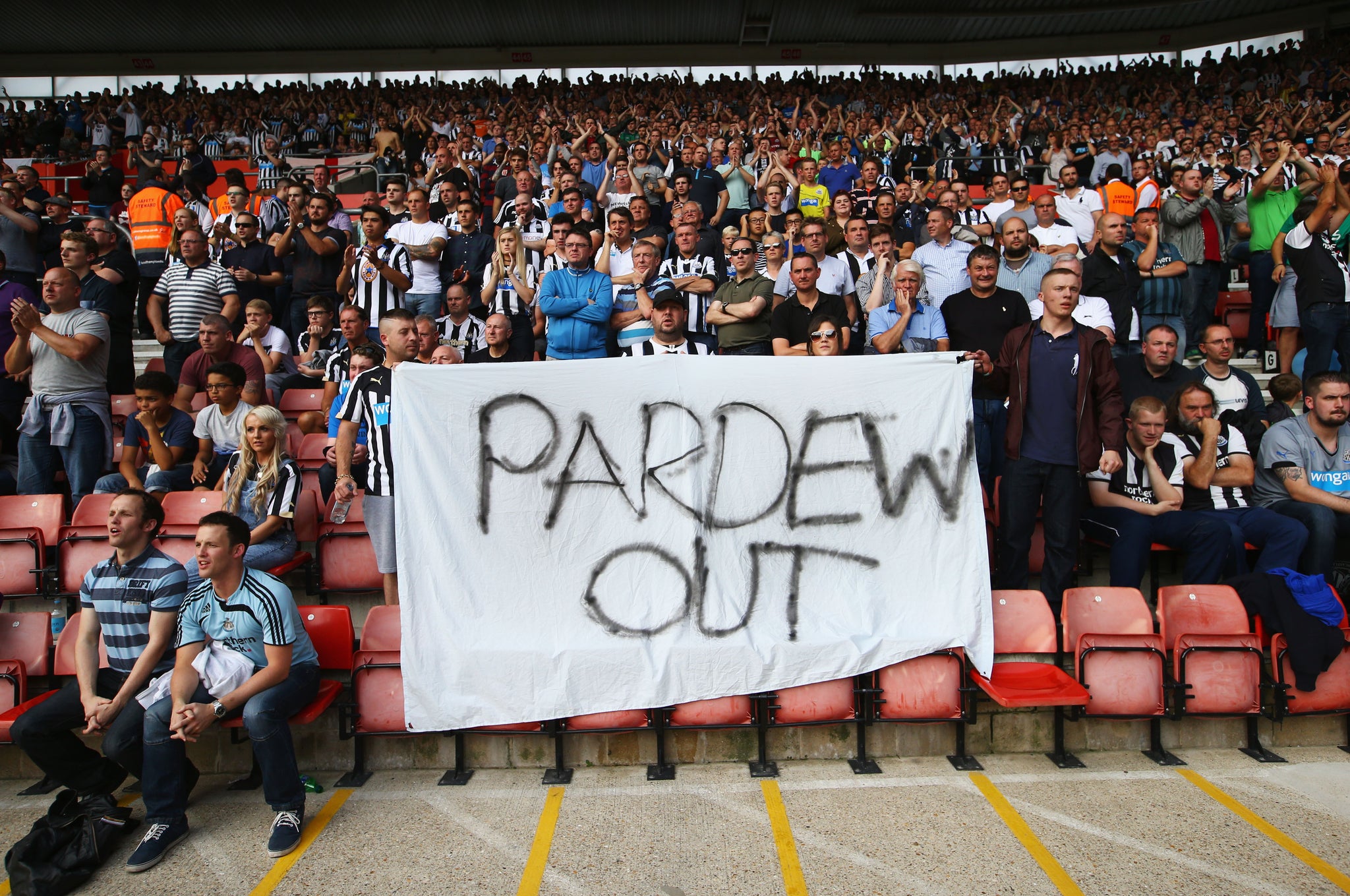 The Newcastle fans make their feelings clear over Alan Pardew