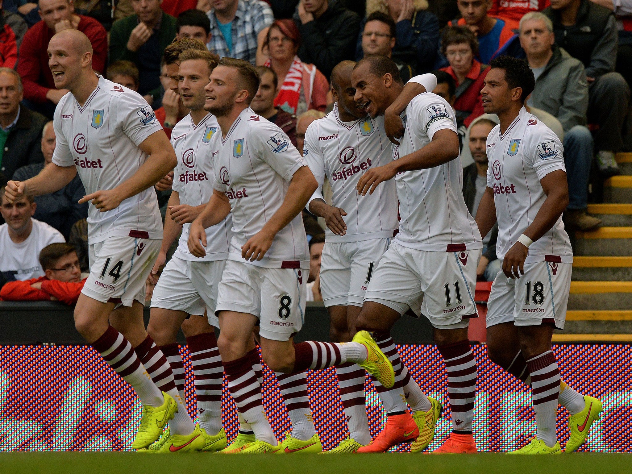 Aston Villa celebrate Gabrial Agbonlahor's goal