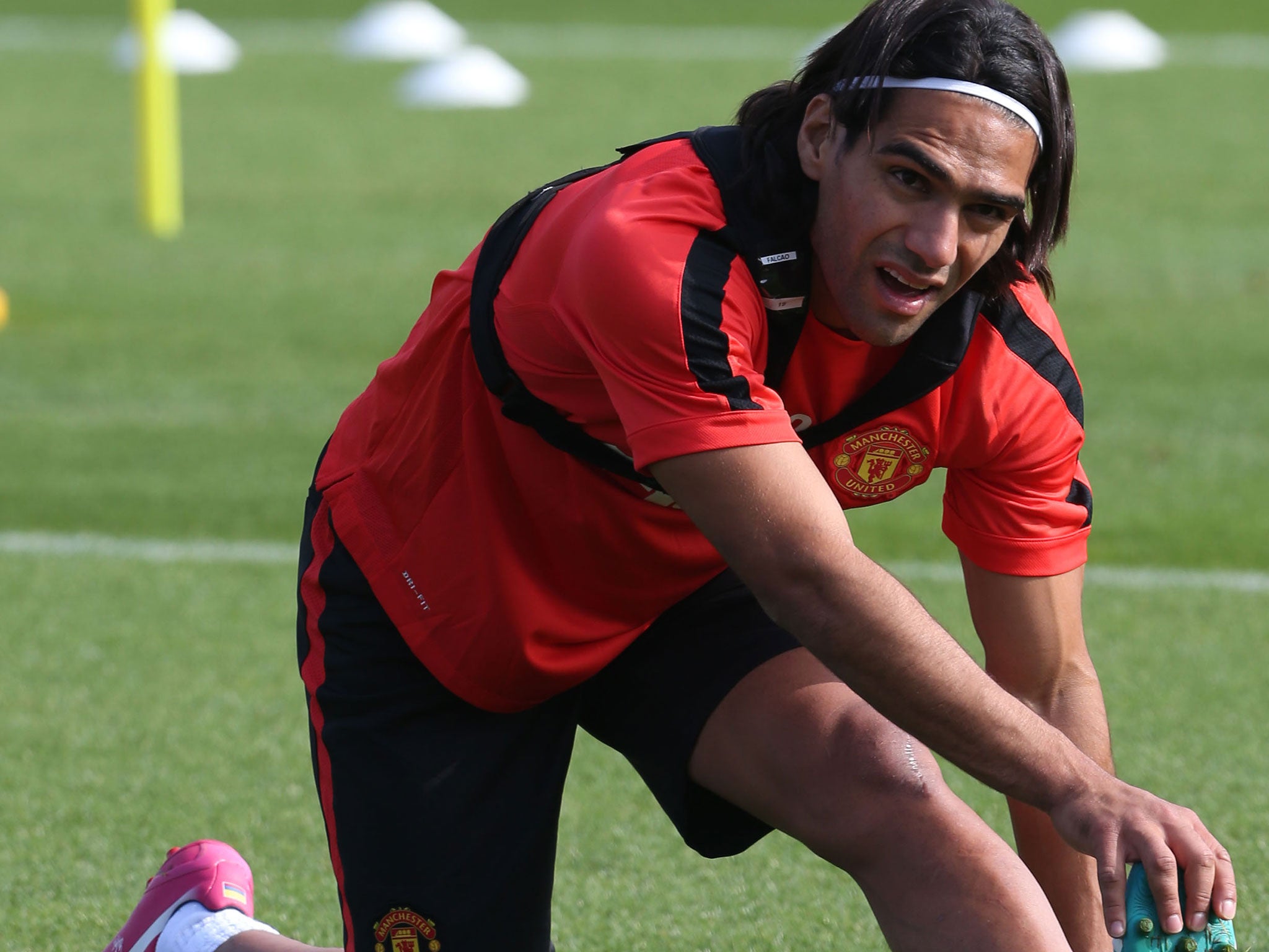Radamel Falcao prepares to face Queens Park Rangers in his Manchester United debut
