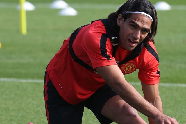 Radamel Falcao prepares to face Queens Park Rangers in his Manchester United debut
