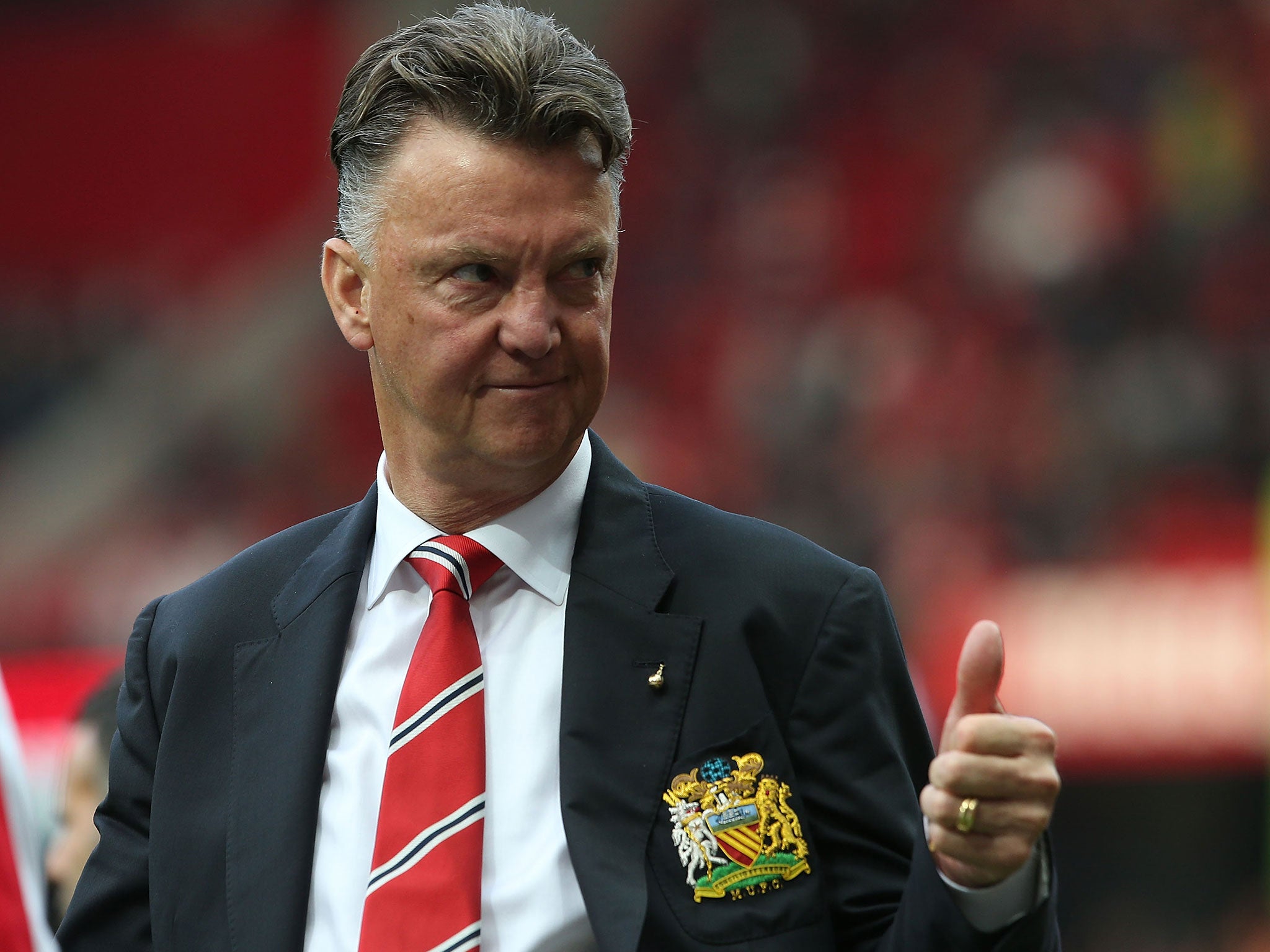 Louis van Gaal gives the thumbs up at Old Trafford today