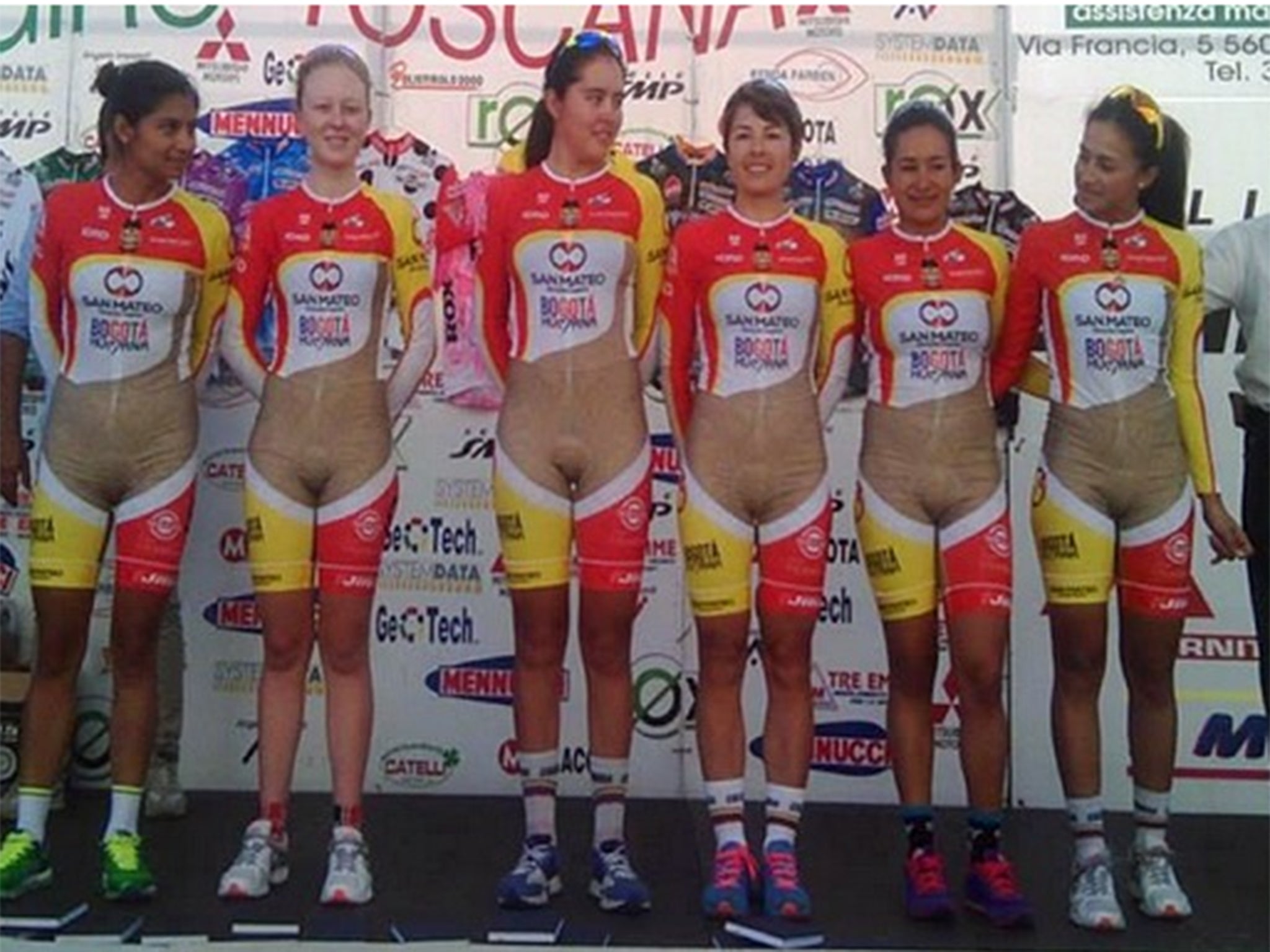 A Colombian women's cycling team sport a controversial kit