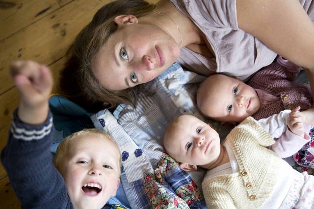Katy Charlton with son Oscar, two-and-a half years, who suffers from cystic fibrosis, and twin daughters Chloe and Eleanor, three months