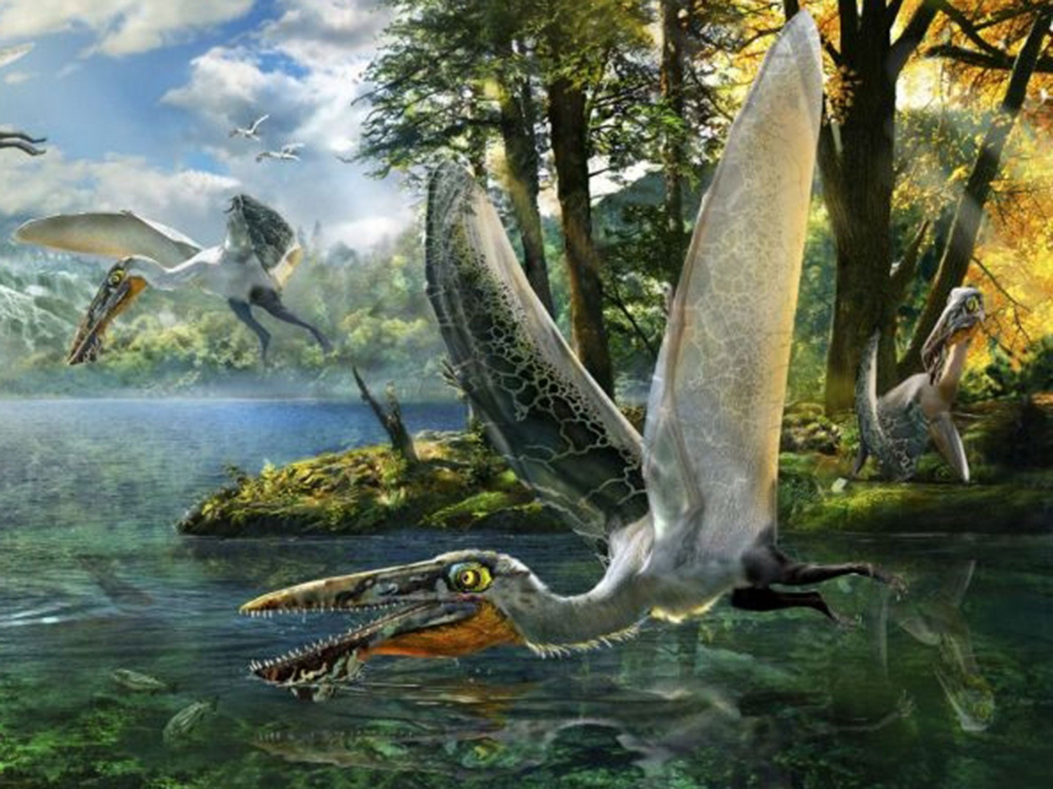 The ecological reconstruction of Ikrandraco avatar is shown in this illustration courtesy of Chuang Zhao. Scientists on September 11, 2014 announced the discovery of fossils in China of a type of flying reptile called a pterosaur that lived 120 millions y