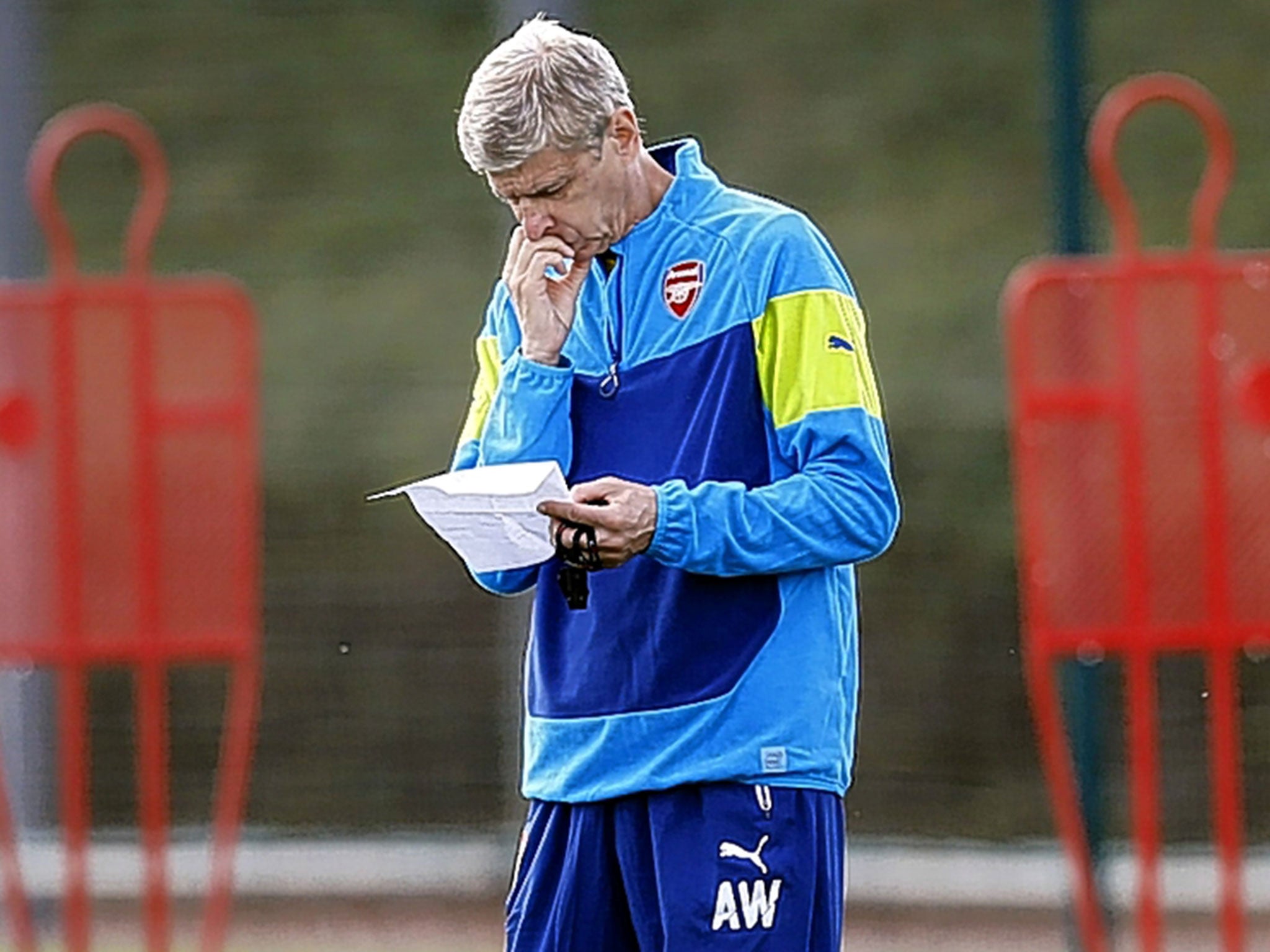 The Arsenal manager, Arsène Wenger, in pensive mood today, ahead of his side’s Champions League game in Dortmund tomorrow