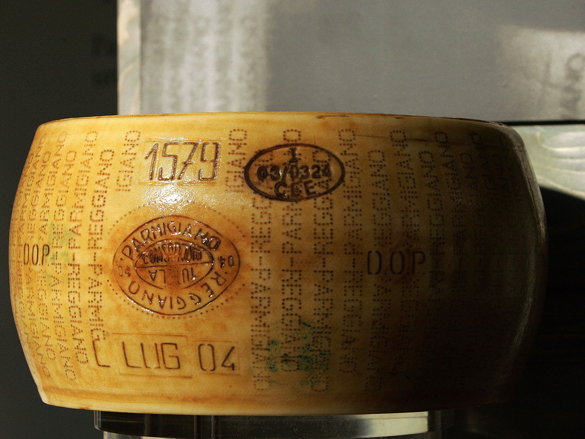 A round of Parmigiano Reggiano pictured in Turin, Italy.