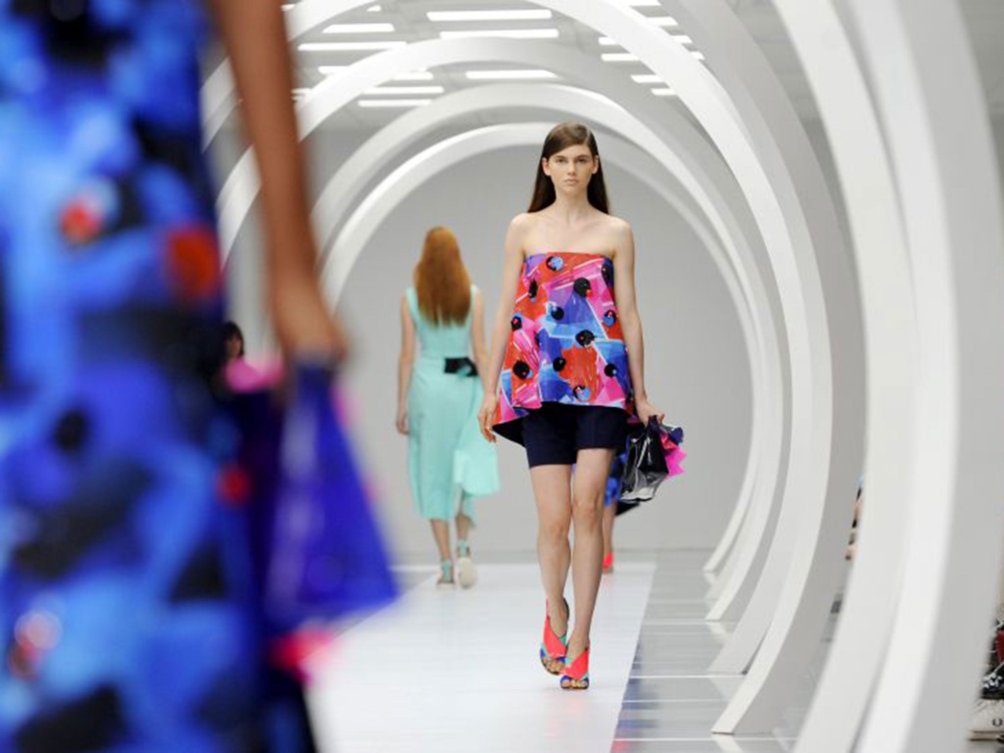 Models walk the runway at the Roksanda Ilincic show during London Fashion Week Spring Summer 2015