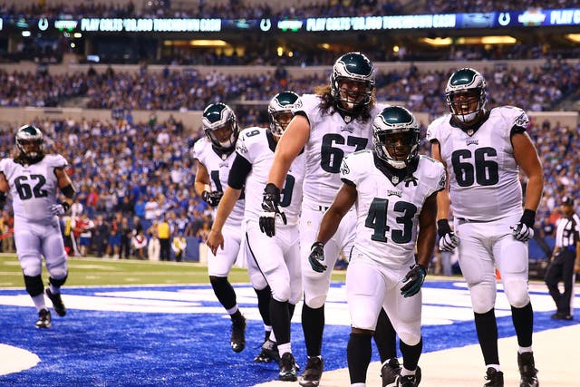 Darren Sproles of the Philadelphia Eagles celebrates running in a touchdown