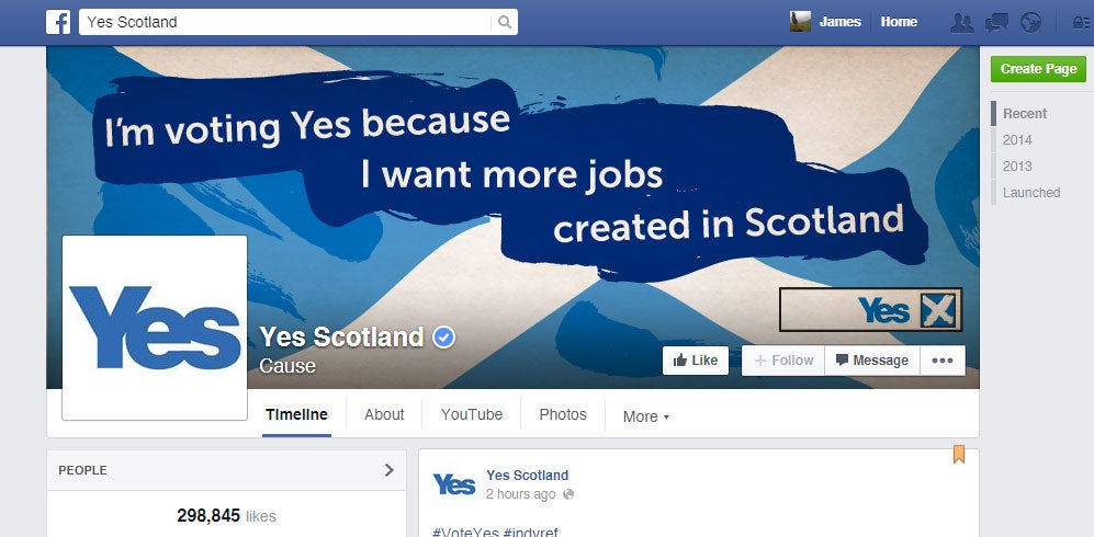 The Yes campaign's facebook page: if those likes were votes...