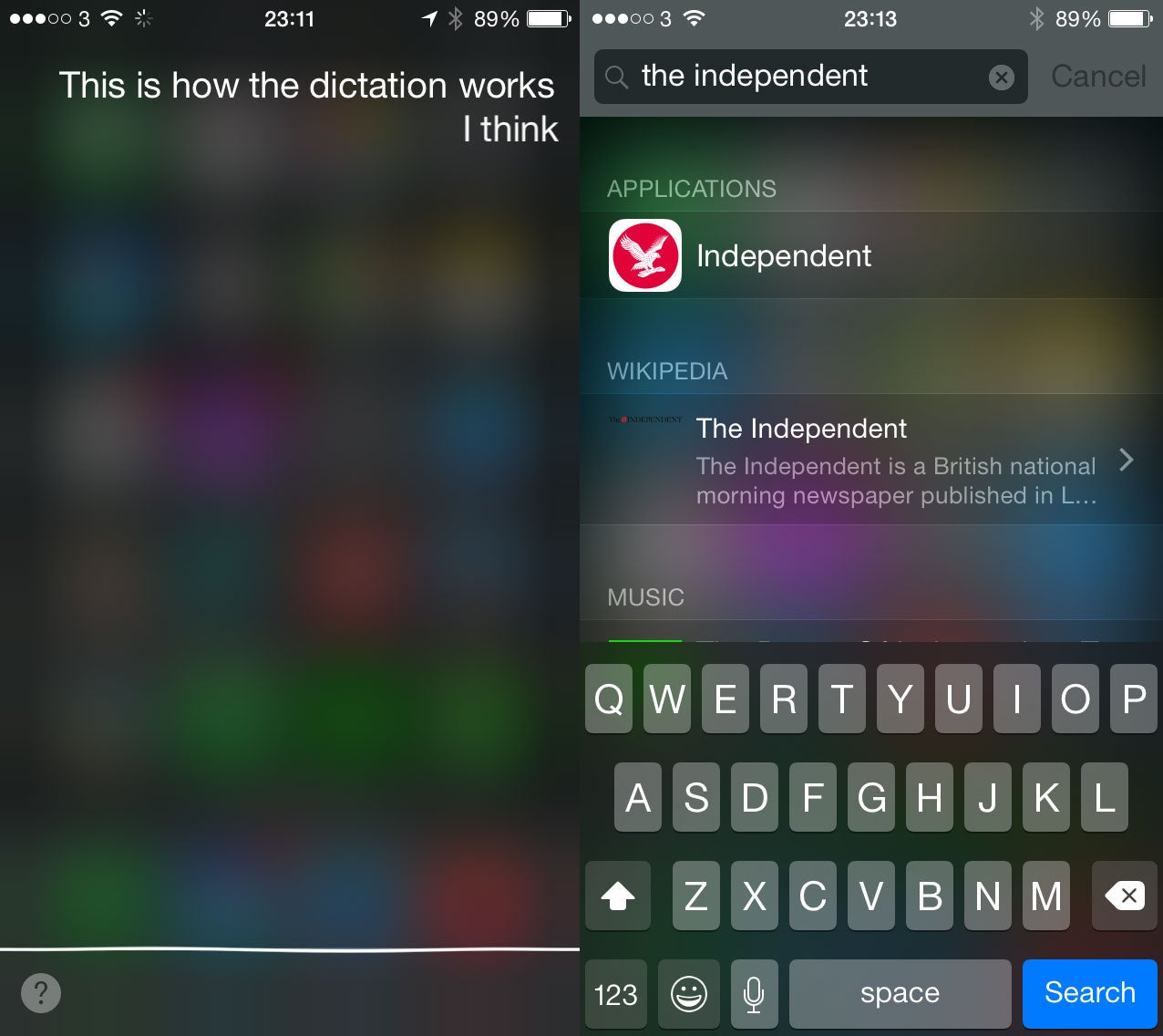 Siri (left) and Spotlight (right): two tools that make searching and finding easier.