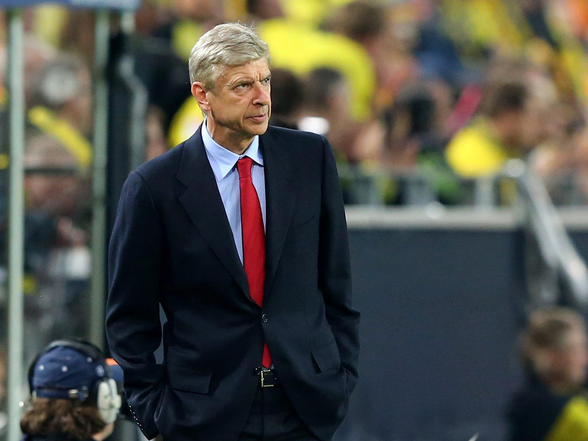 Arsene Wenger pictured during the 2-0 defeat to Borussia Dortmund