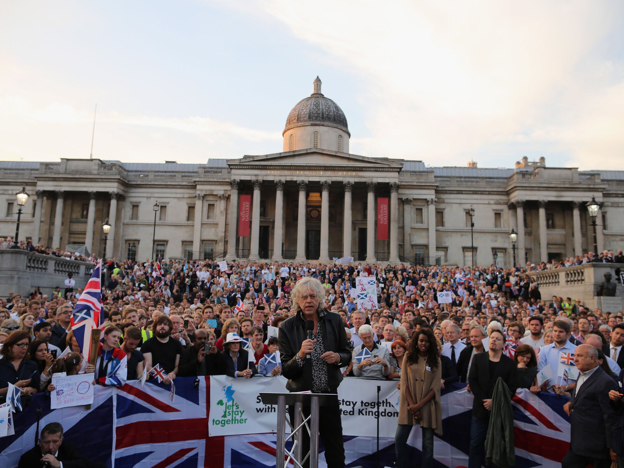 Sir Bob Geldof leads a Better Together rally in Trafalgar Square