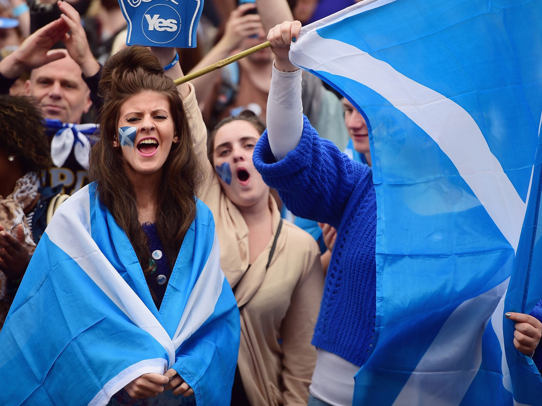 Yes activists gather in George Square on September 17, 2014 in Glasgow, Scotland