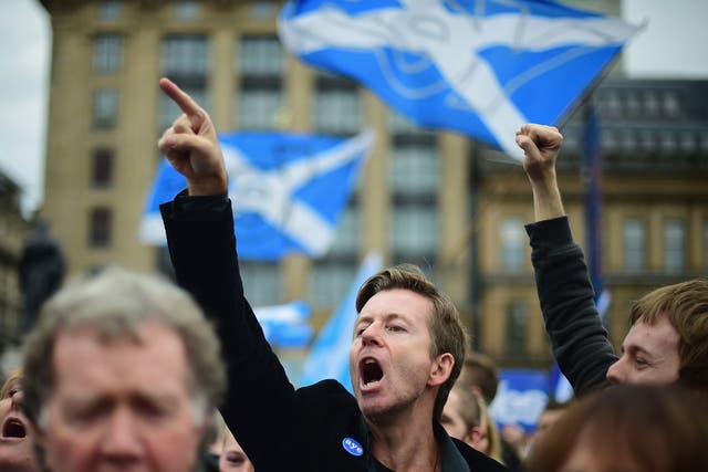Hundreds of Yes supporters gather in George Square to show their support for the independence referendum on September 16, 2014