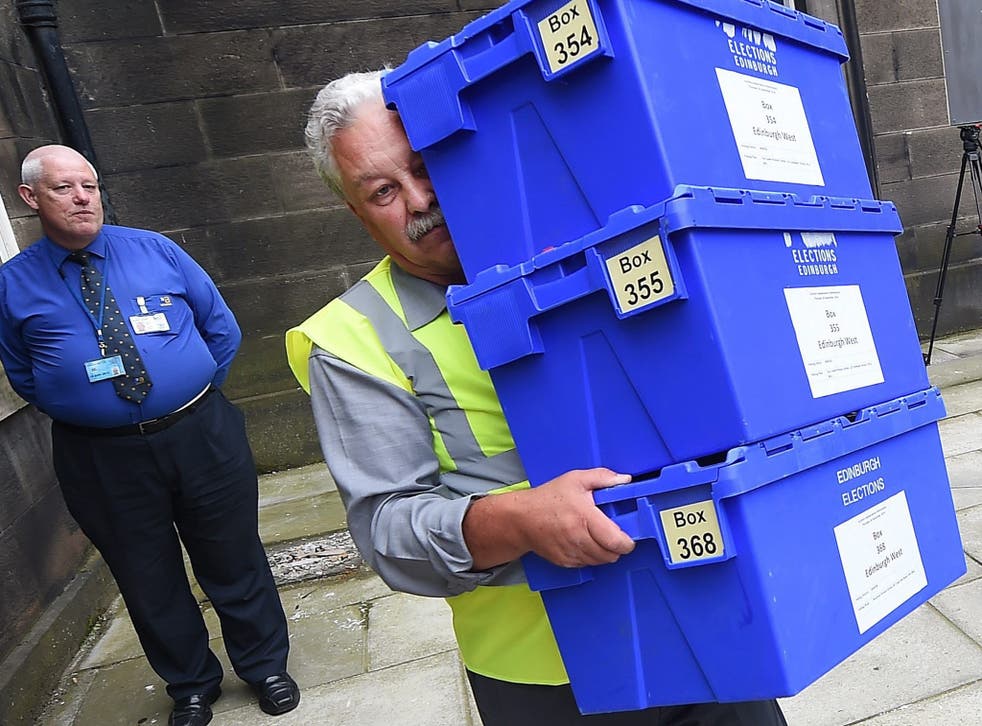 Ballot boxes for today’s referendum being delivered in Edinburgh
