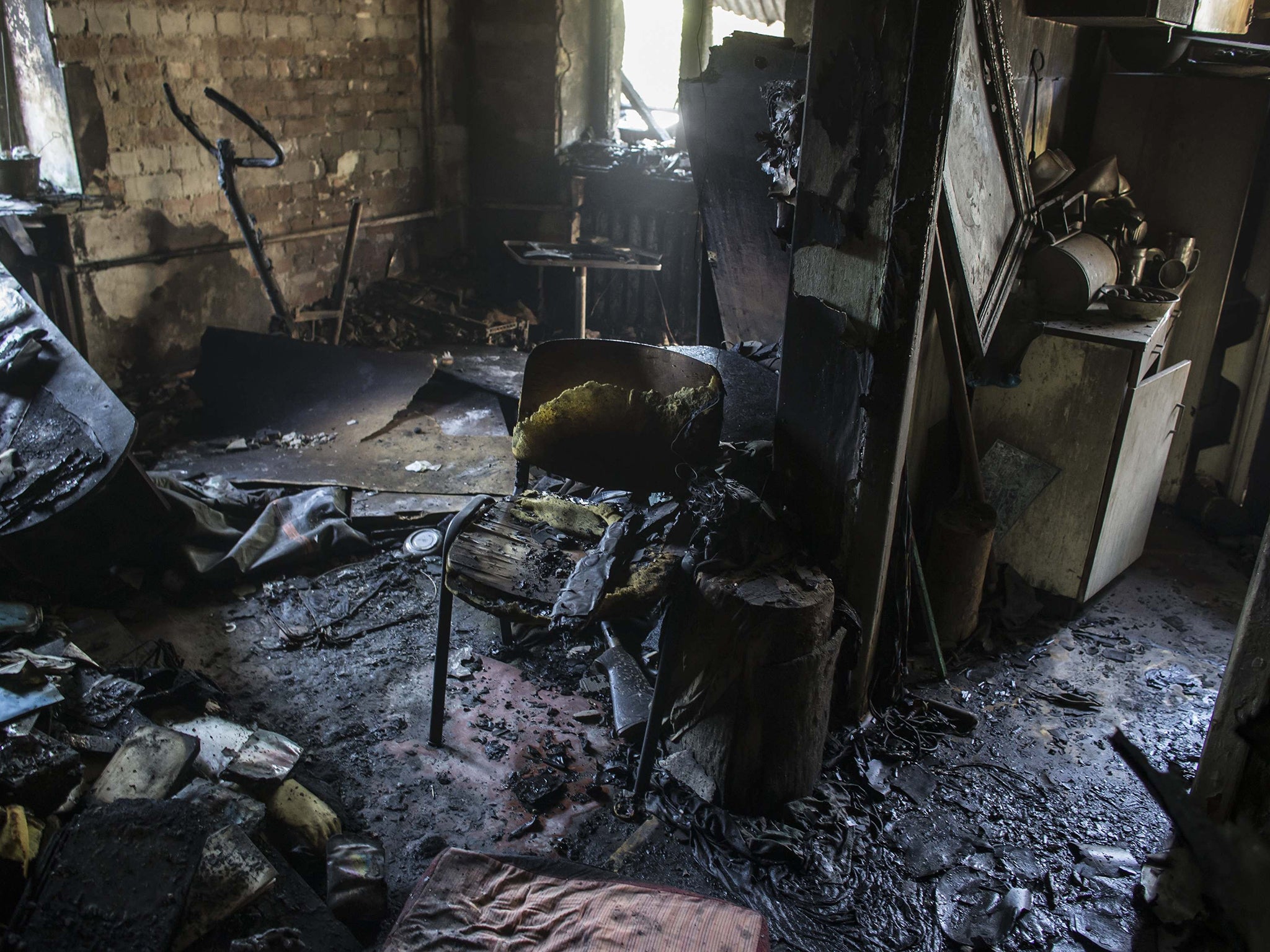 A destroyed flat that was shelled in Donetsk