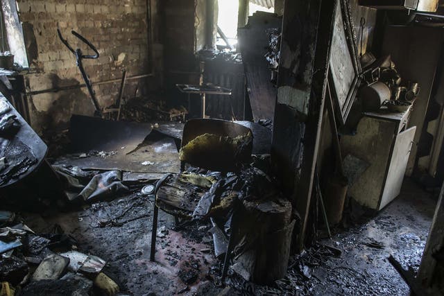 A destroyed flat that was shelled in Donetsk