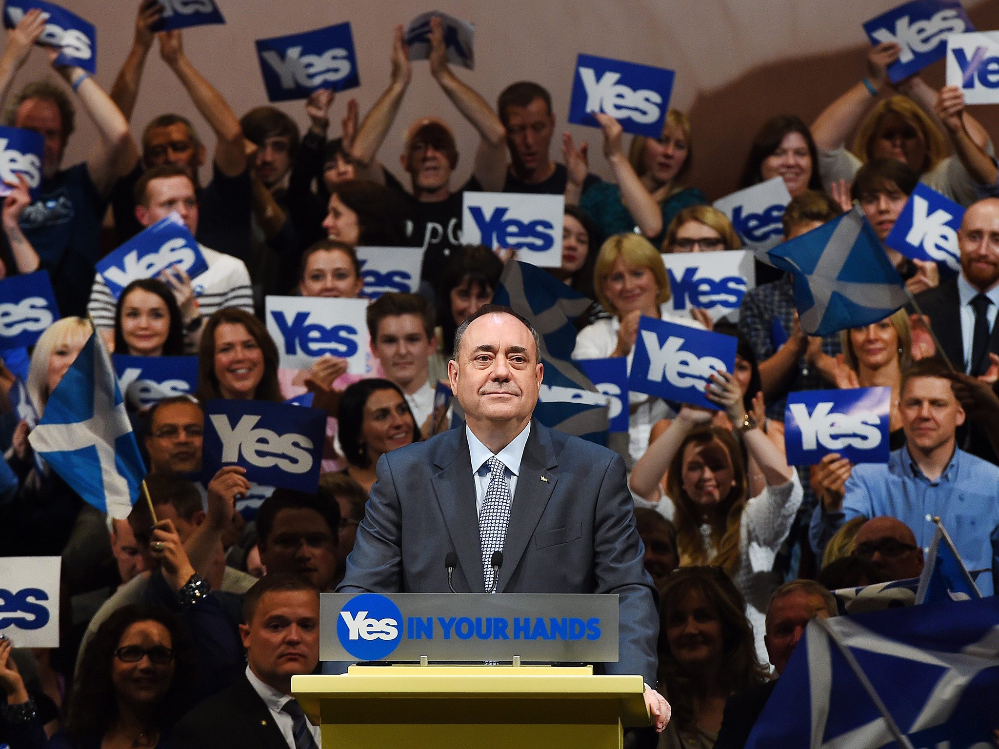 Scotland's First Minister Alex Salmond delivers his final independence speech to supporters in Perth