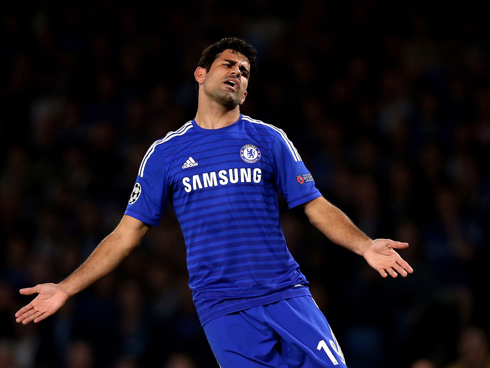 Diego Costa reacts during his late cameo performance against Schalke on Wednesday night