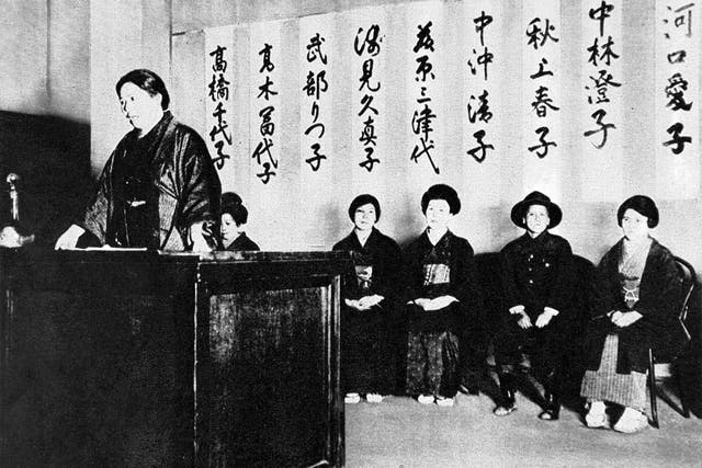 Standing up: Japanese suffragettes at a meeting in Tokyo in 1928; women didn't win the vote in Japan until 1945
