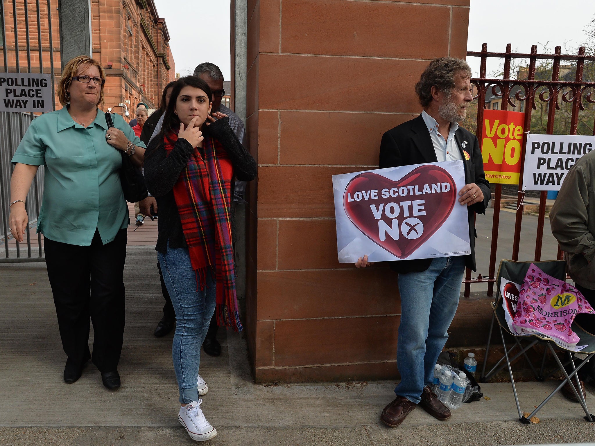 Voters come to Notre Dame Primary School polling station as the people of Scotland take to the poles to decide their country's fate in a historic vote