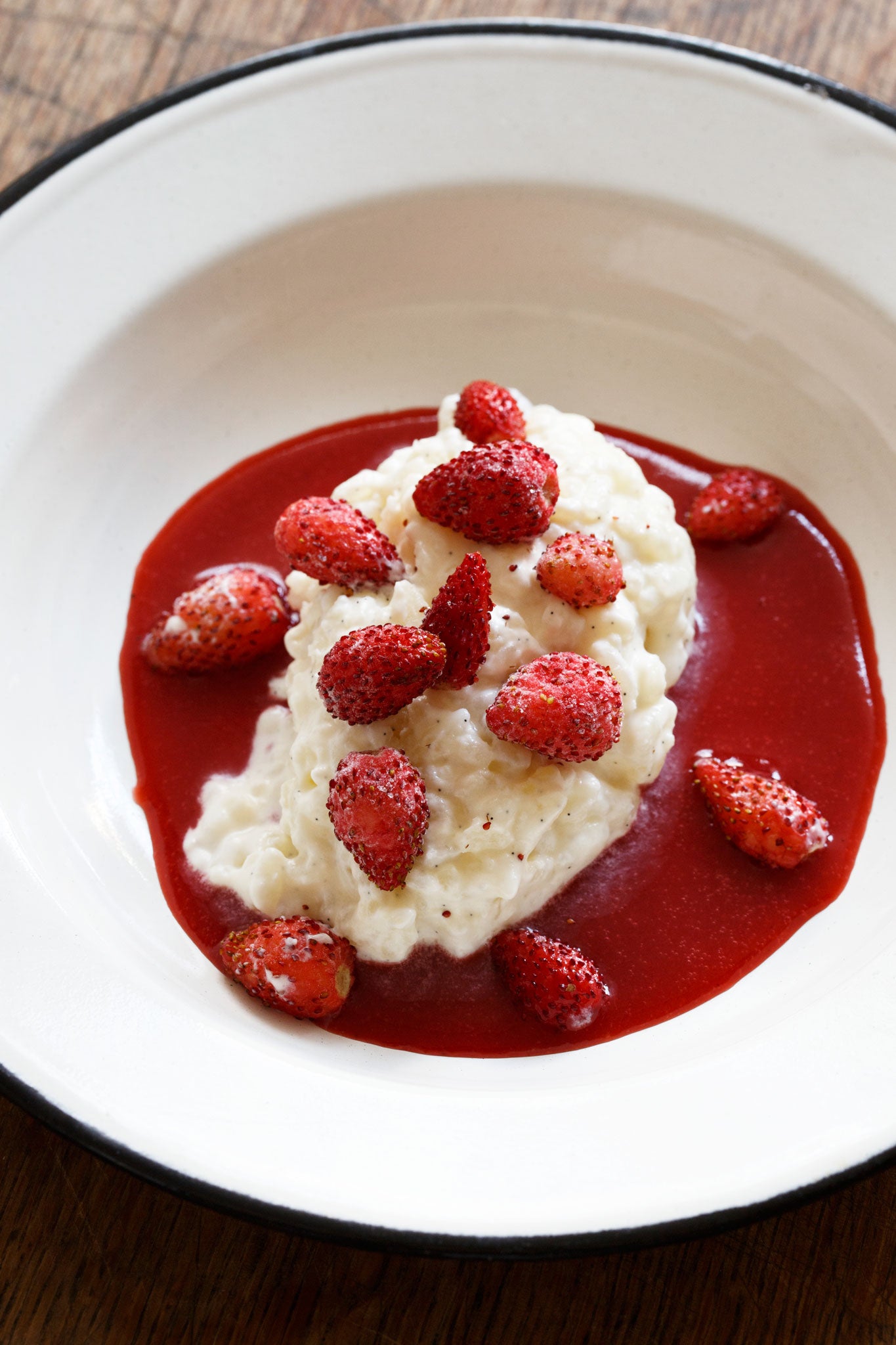 Jersey rice pudding with wild strawberries