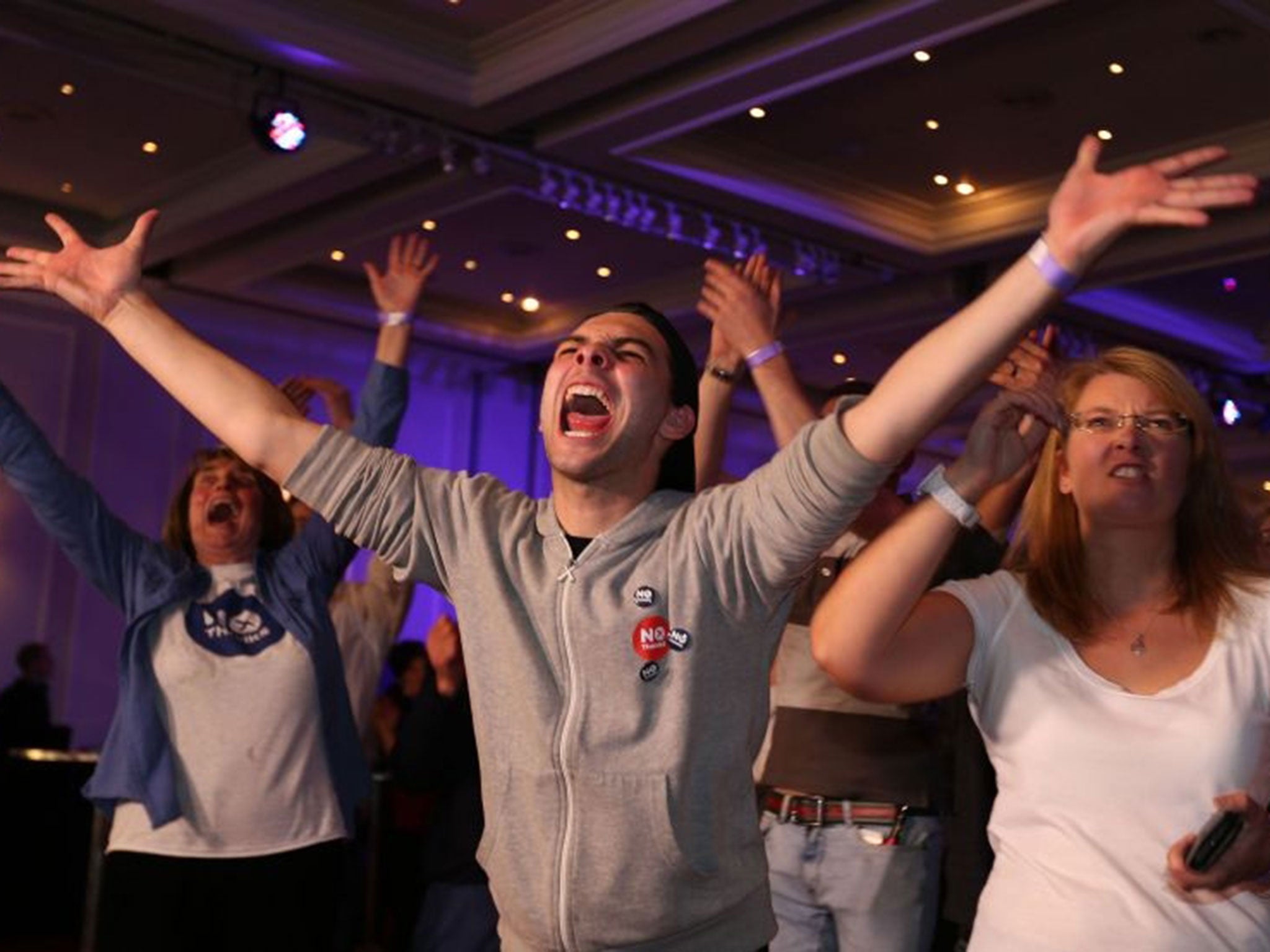 No supporters react to results in the Scottish independence referendum at The Marriott Hotel in Glasgow as ballet papers are counted through the night.