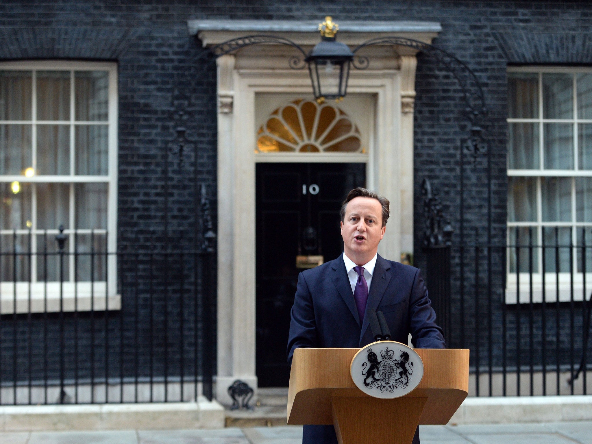 The Prime Minister David Cameron speaks outside Downing Street after the result of the Scottish Referendum