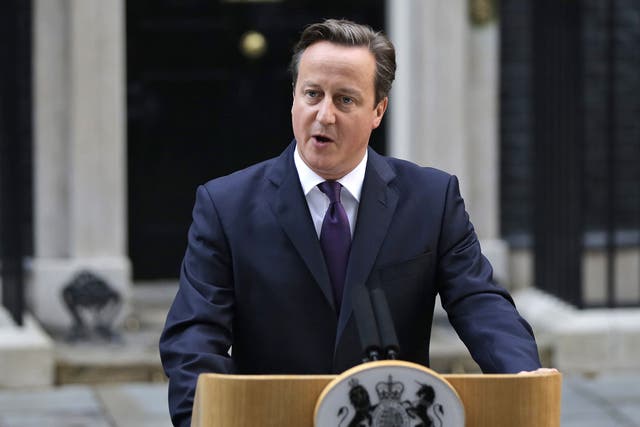 Prime Minister David Cameron reads a statement to the media about Scotland's referendum results outside Downing Street