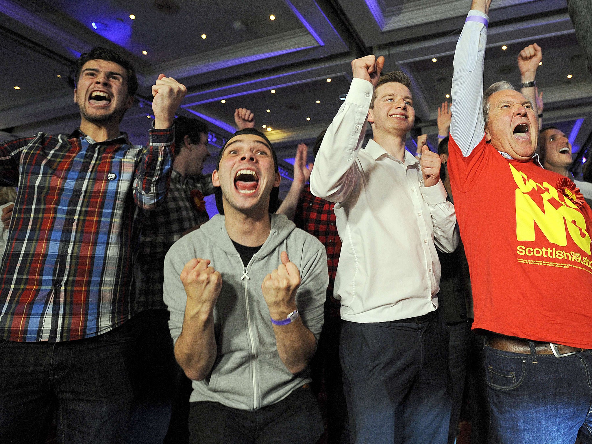 Pro-union supporters in Glasgow celebrating when the result of the Scottish independence referendum?was announced in 2014