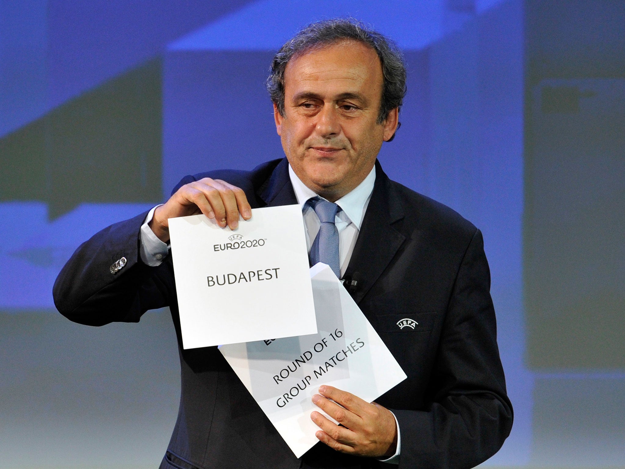 Michel Platini announces Bucharest as one of the 13 host cities for the 2020 European Championship