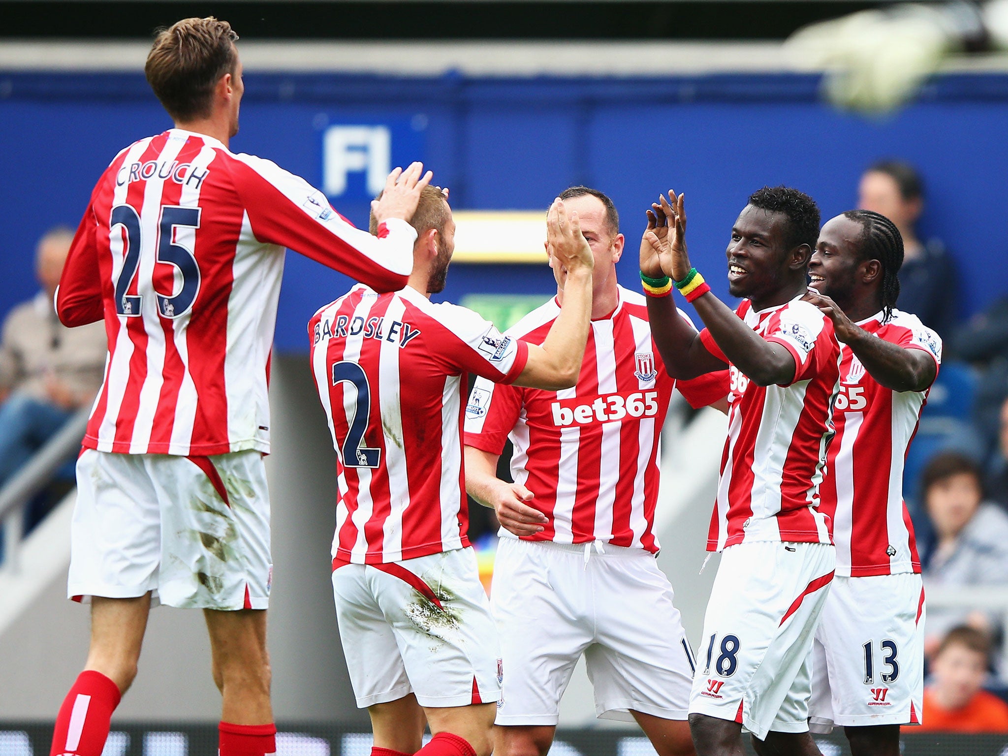 Stoke celebrate Diouf's opener