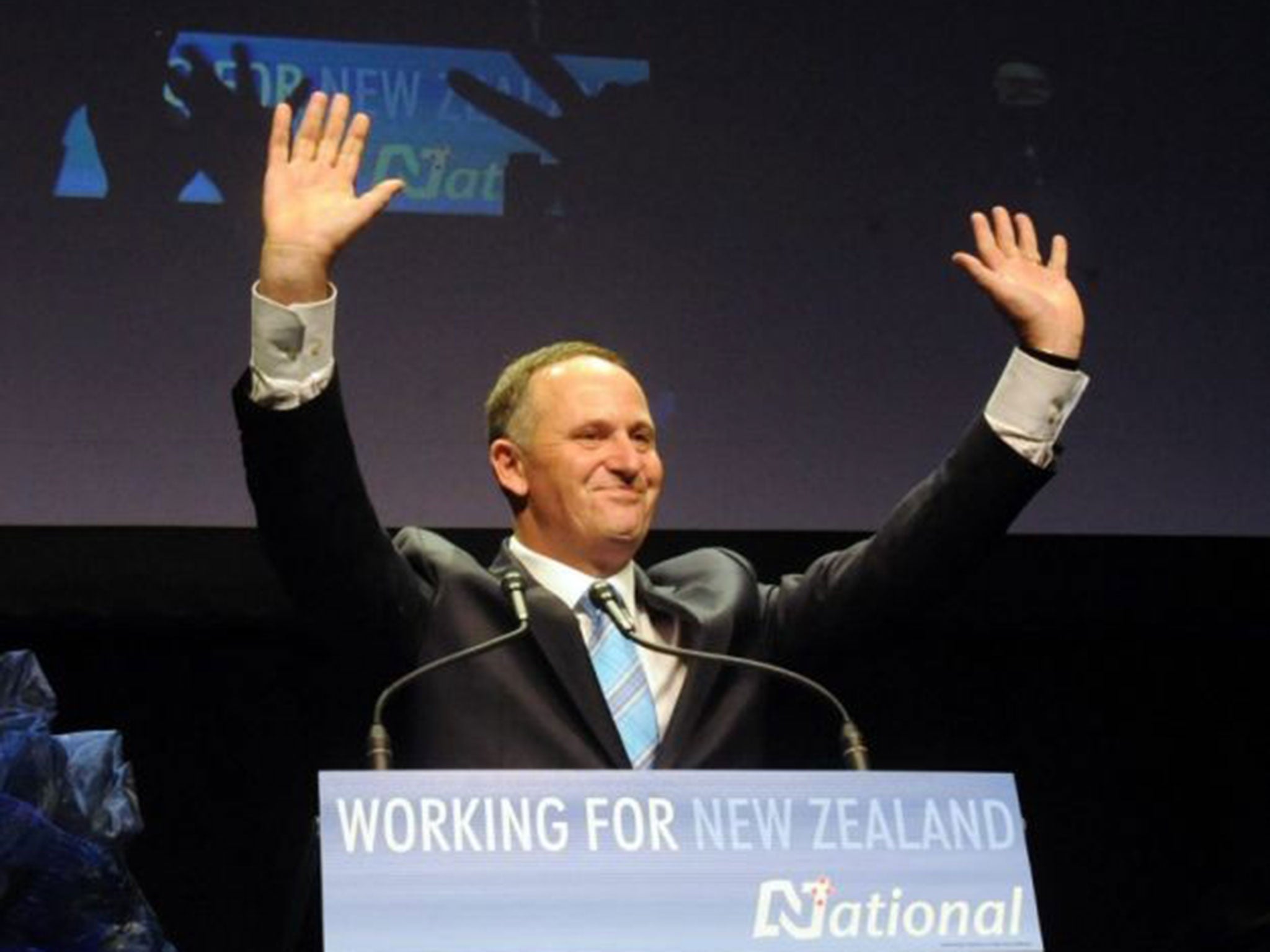 Prime Minister John Key celebrates his election to a third term in Parliament