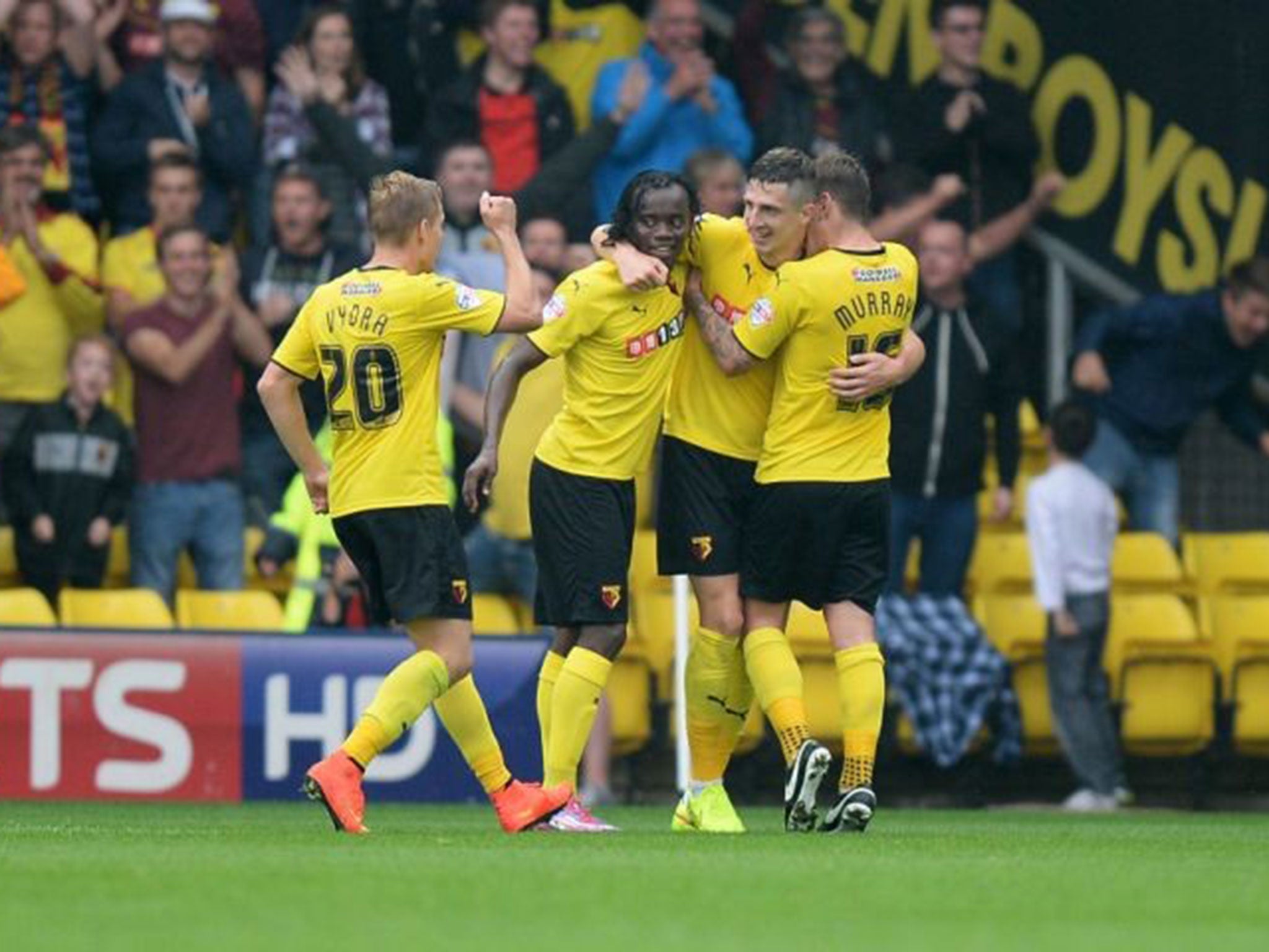 Craig Cathcart celebrates scoring for Watford