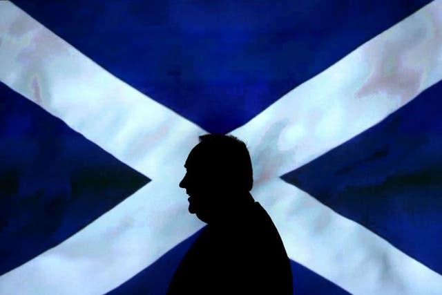 Into the blue: Alex Salmond resigned as First Minister and SNP leader in Edinburgh on Friday 