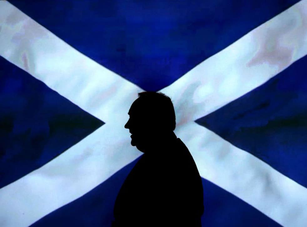 Into the blue: Alex Salmond resigned as First Minister and SNP leader in Edinburgh on Friday 