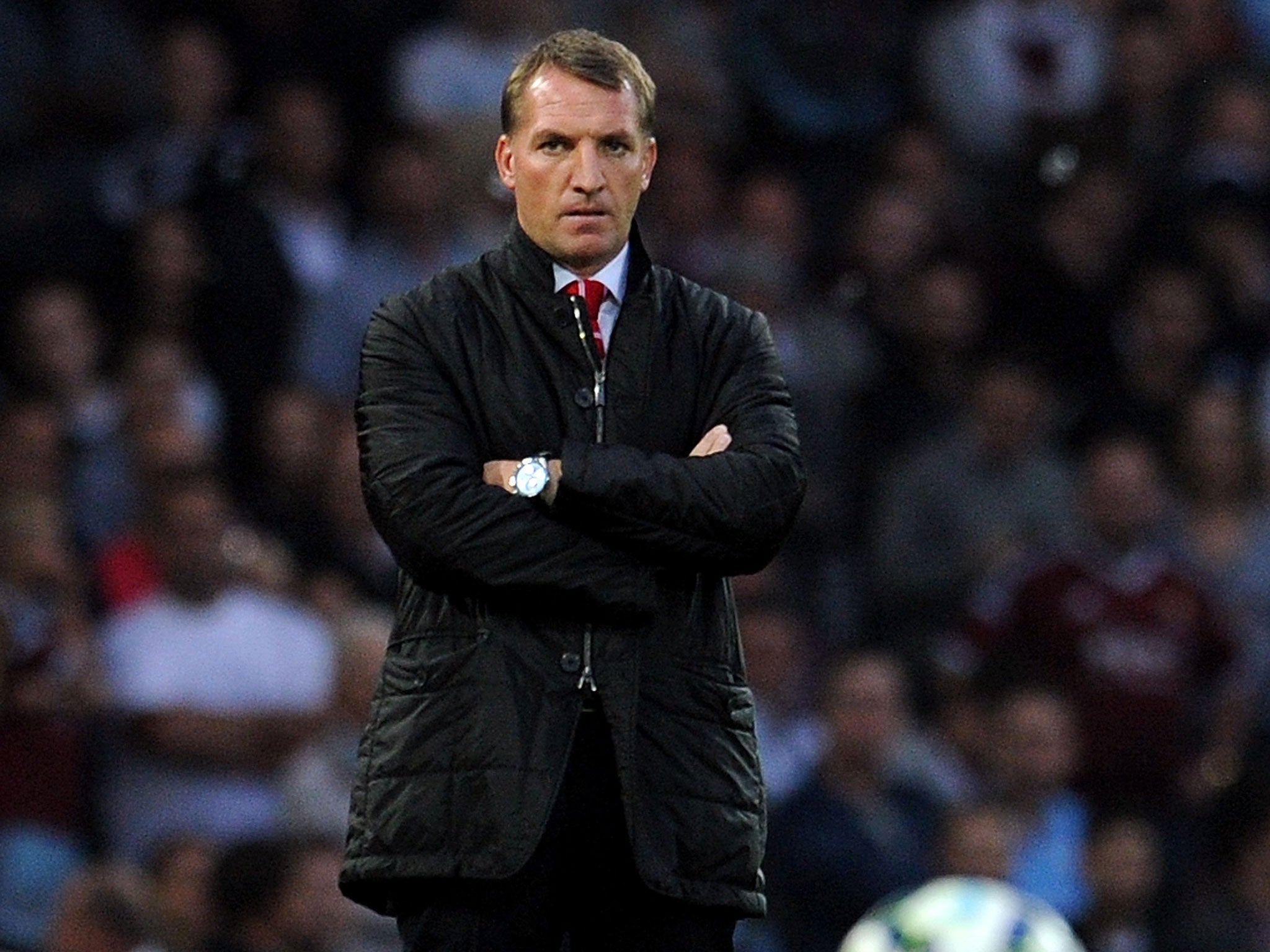 Brendan Rodgers looks on unhappily during the 3-1 defeat to West Ham