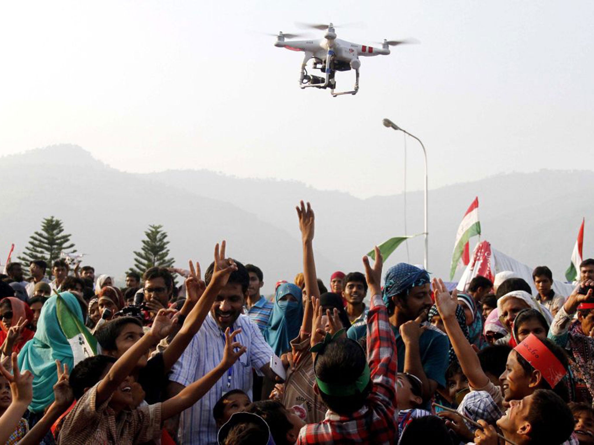 A camera drone hovering over supporters of Muslim cleric Tahirul Qadri during an anti-Government protest in Islamabad, Pakistan earlier this month