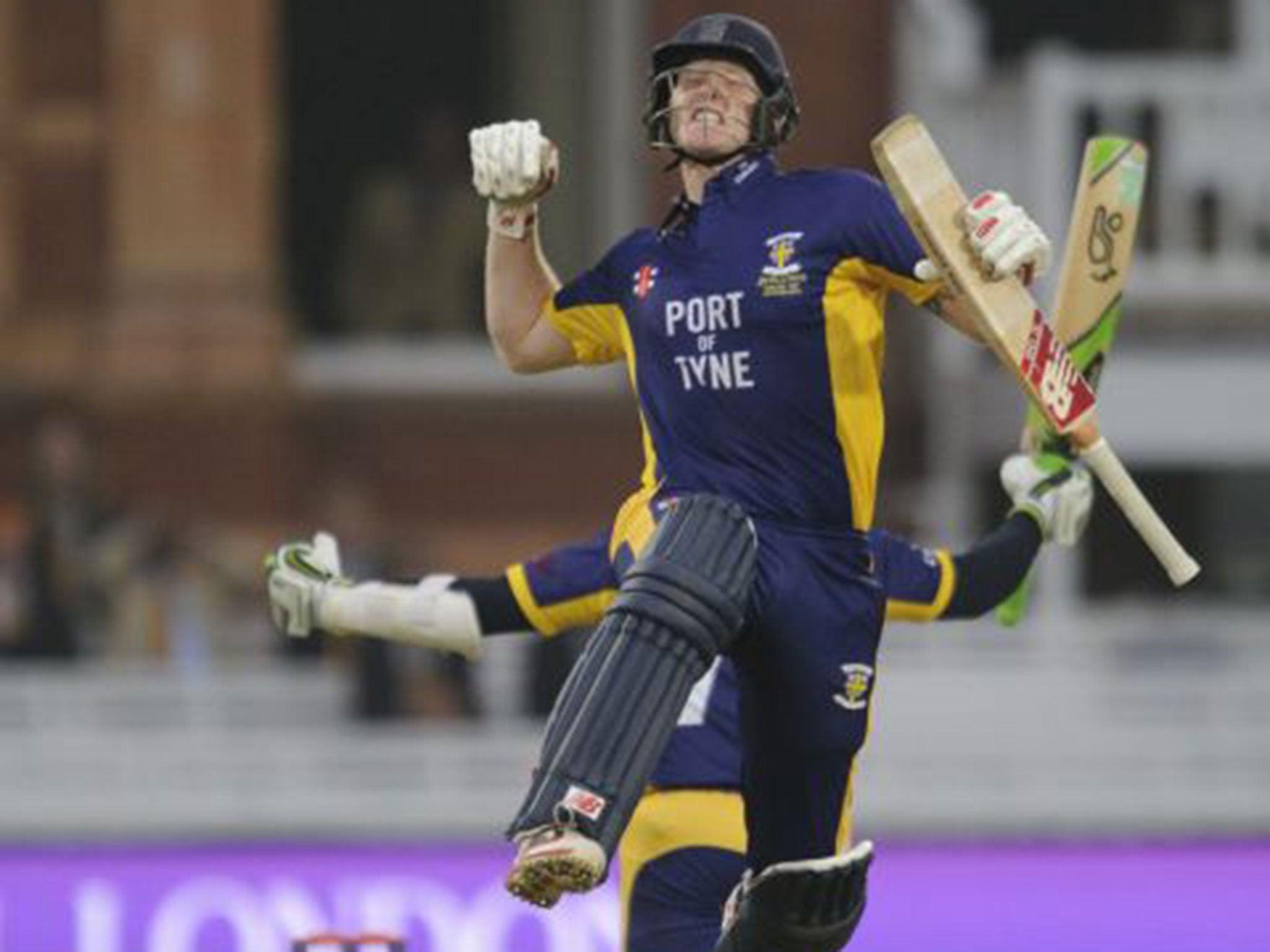 Stoked up: Durham’s Ben Stokes is delighted after his partner Gareth Breese hit the winning boundary at Lord’s