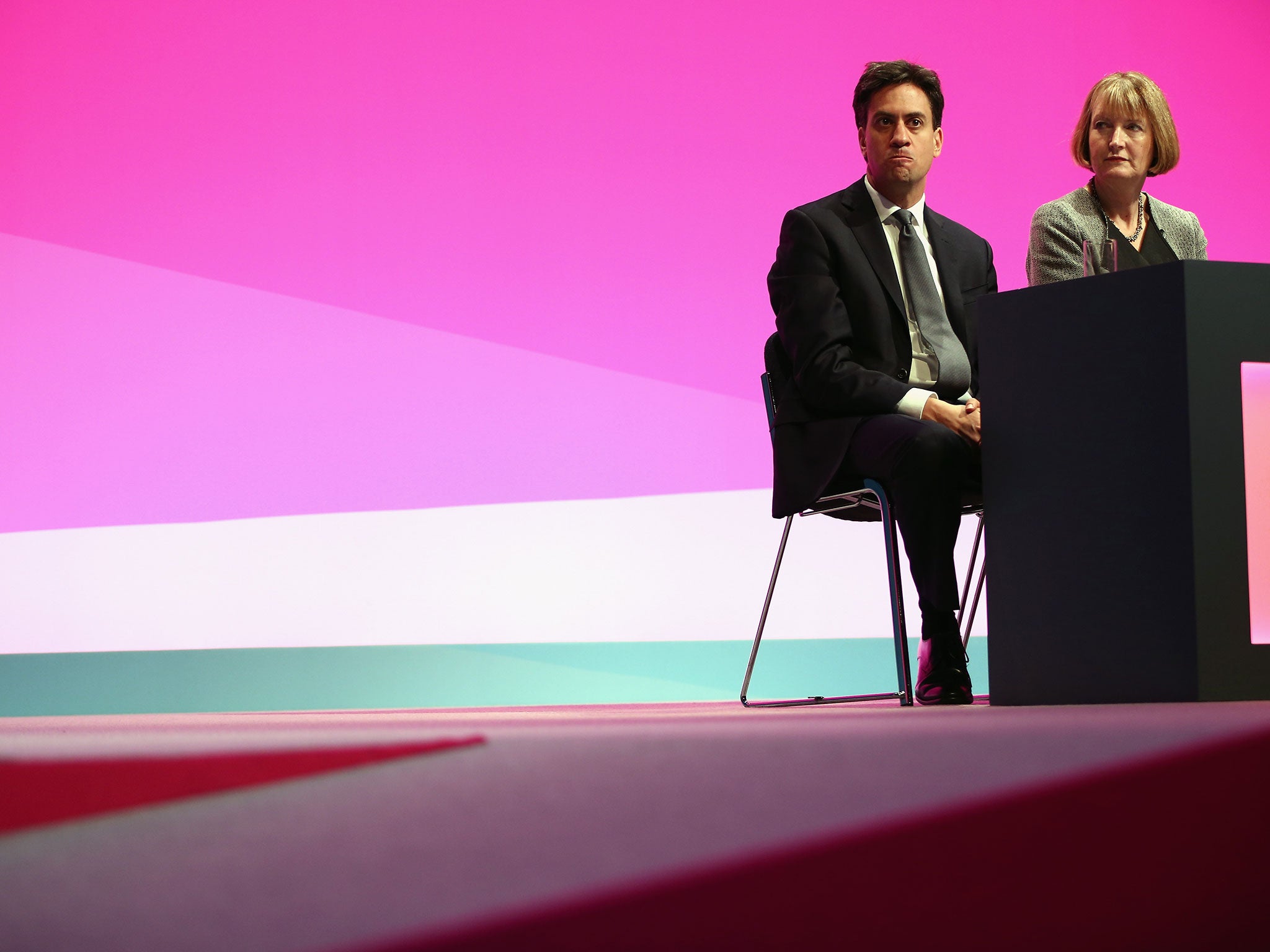 Ed Miliband and his deputy Harriet Harman at the Labour Party conference in Manchester
