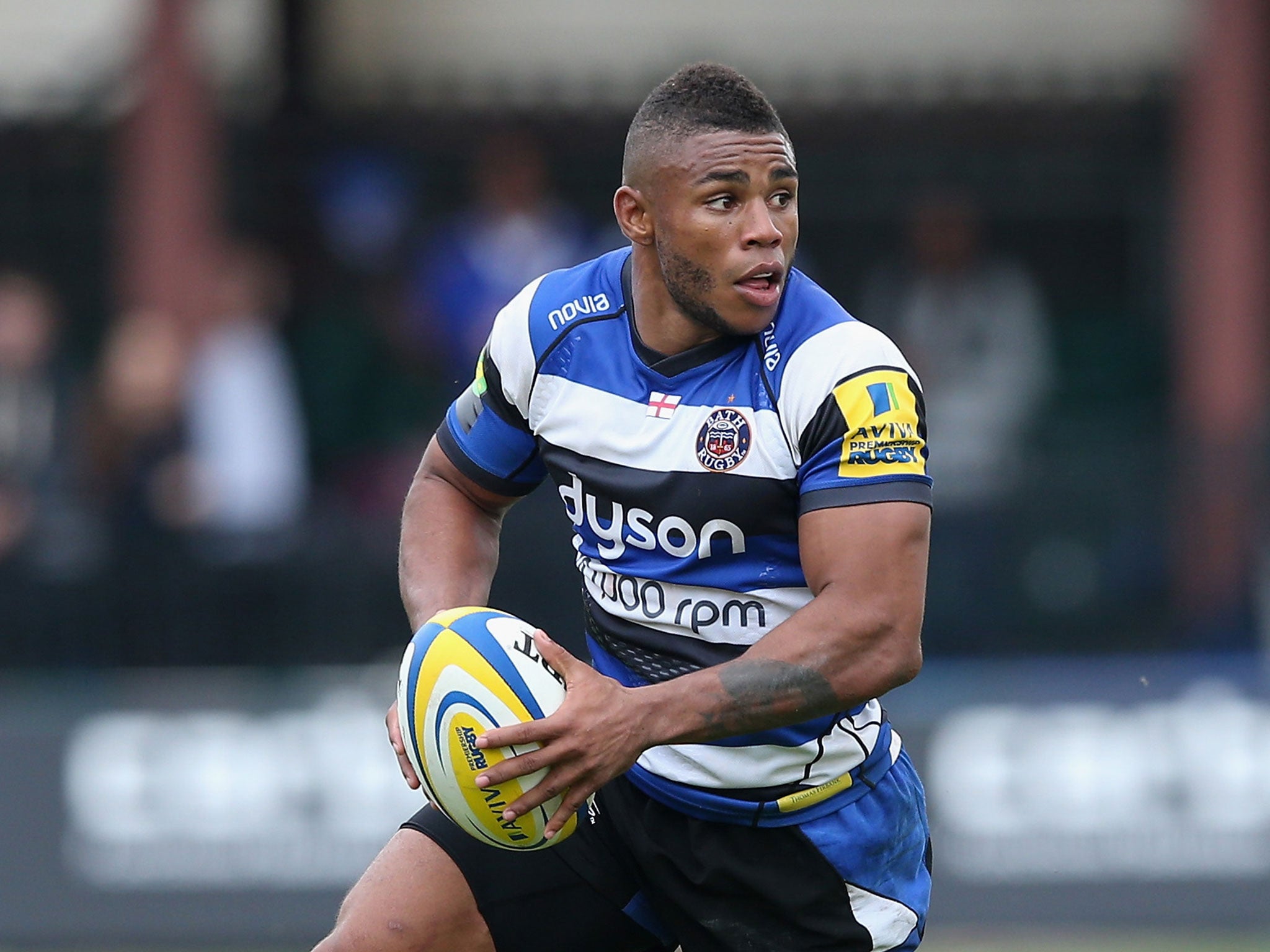 Kyle Eastmond scored one of Bath’s five tries in the club’s record 45-0 victory over Leicester