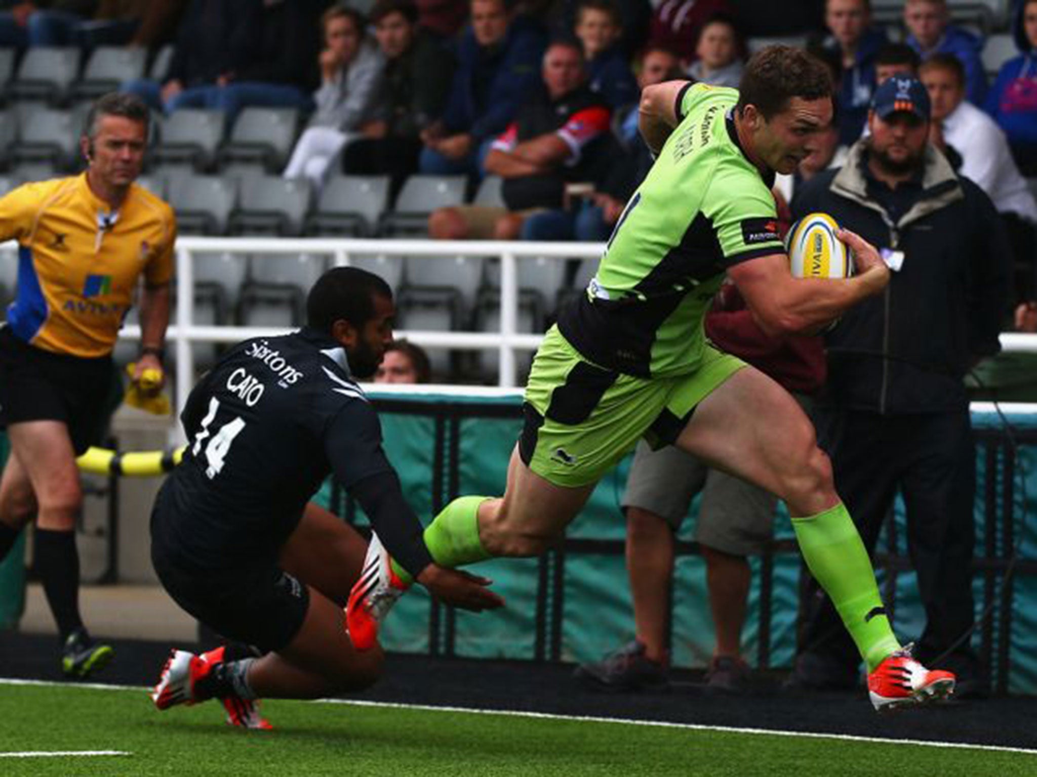 George North scores Saints’ fourth try at Newcastle today