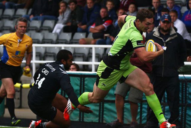 George North scores  Saints’ fourth try at Newcastle today