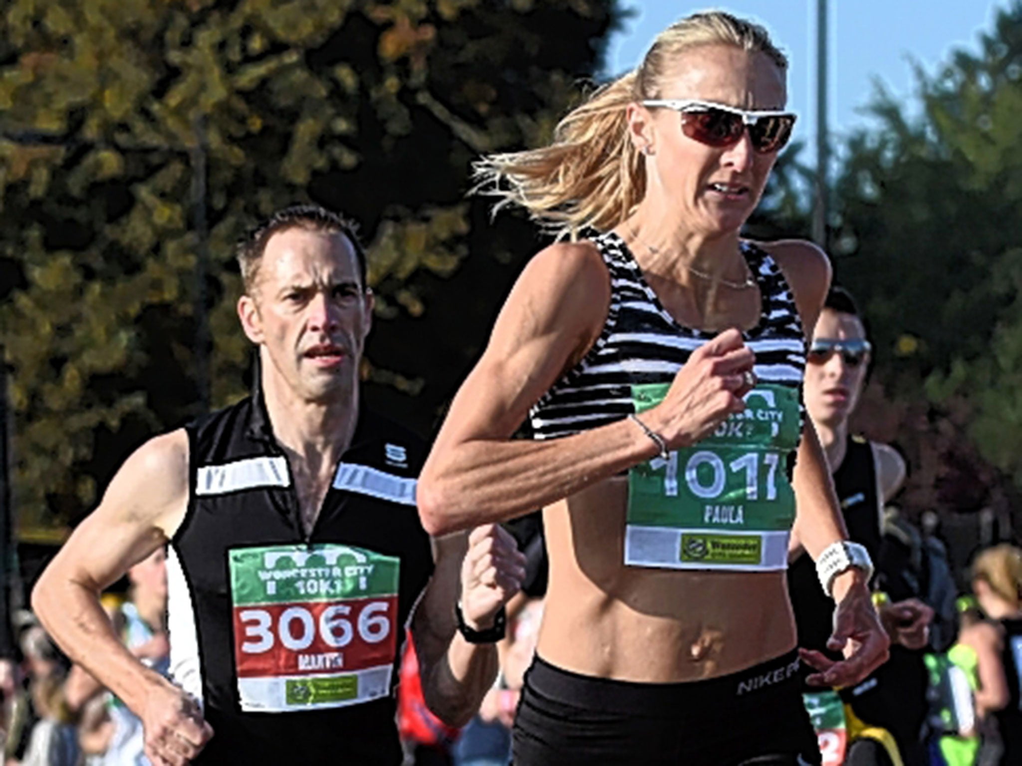 Paula Radcliffe on her way to a third place finish in the Worcester City 10k run on Sunday